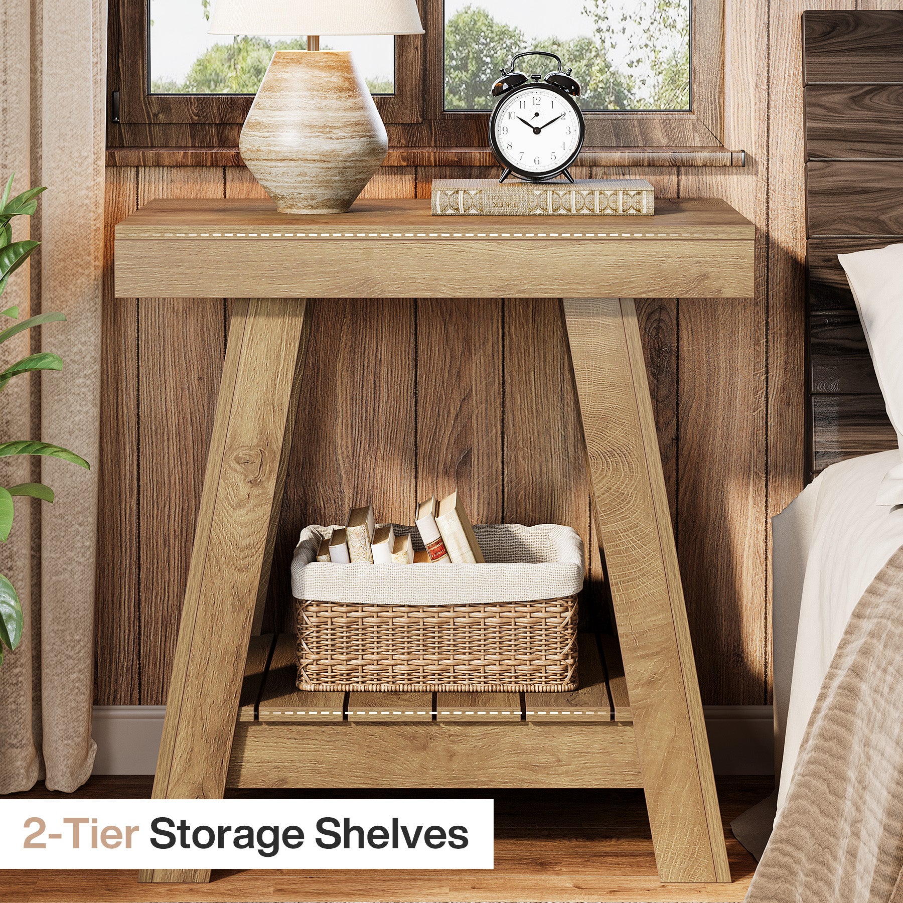 2-Tier  End Table, Small Sofa Side Table Slim Nightstand with Storage for Living Room