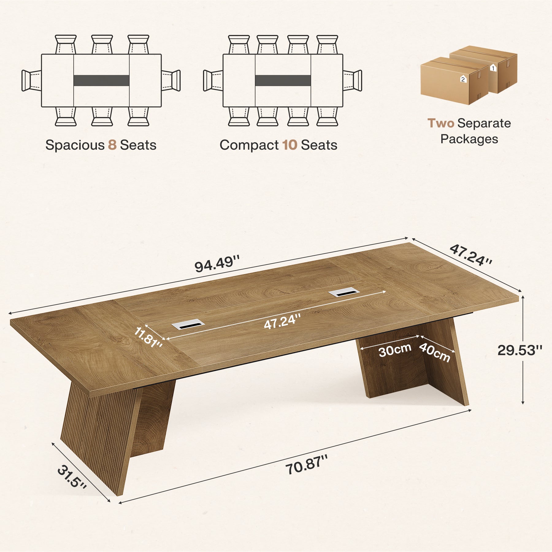 94.5" Conference Table, 8FT Meeting Desk with Cable Grommet for 10 People