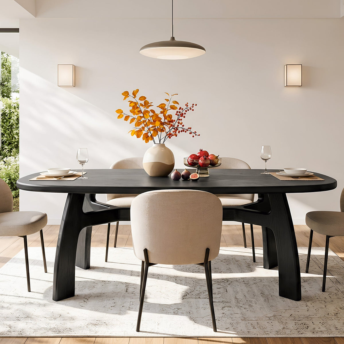 63" Dining Table for 6-8, Solid Wood Kitchen Table with H-Frame for Dining Room