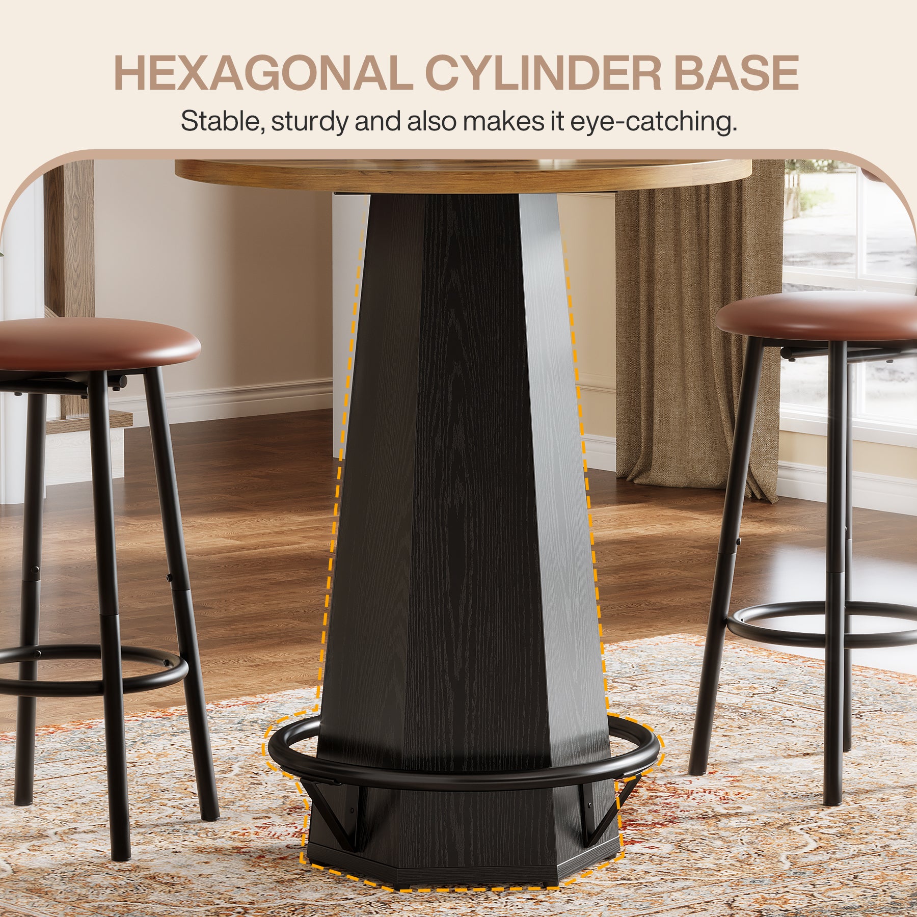 Round Bar Table for 2 People, 39.4" H Industrial Counter Height Pub Table with Metal Footrest