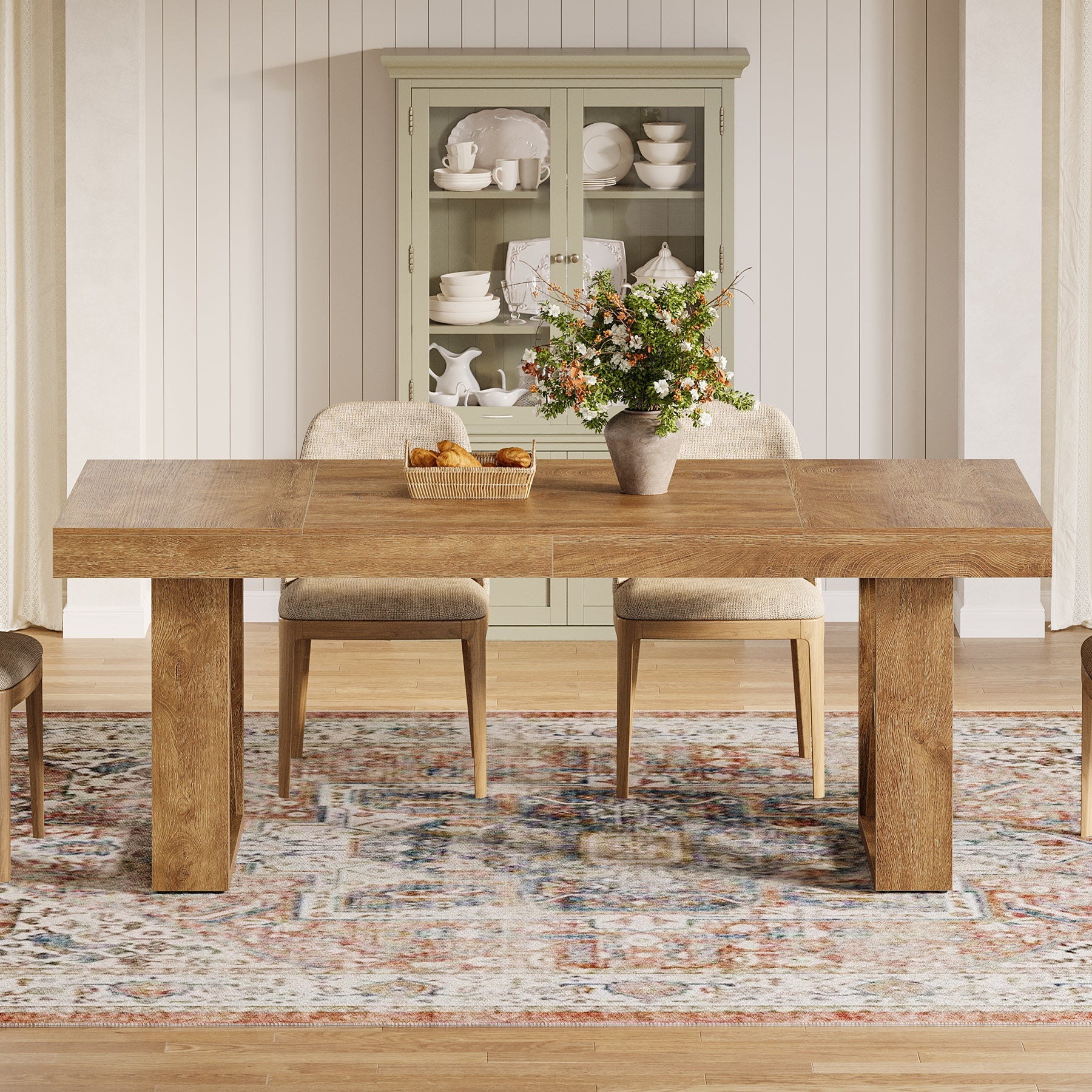 Rectangle Dining Table, 63" Farmhouse Kitchen Table for 4-6 People