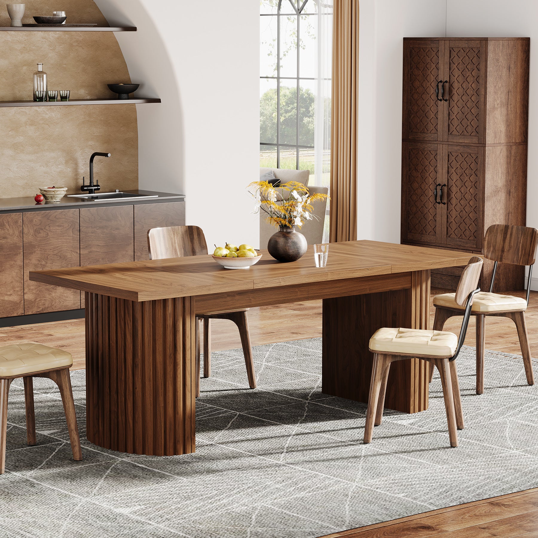 78.7" Dining Table, Rectangular Kitchen Table with Wooden Tabletop for 6-8 People