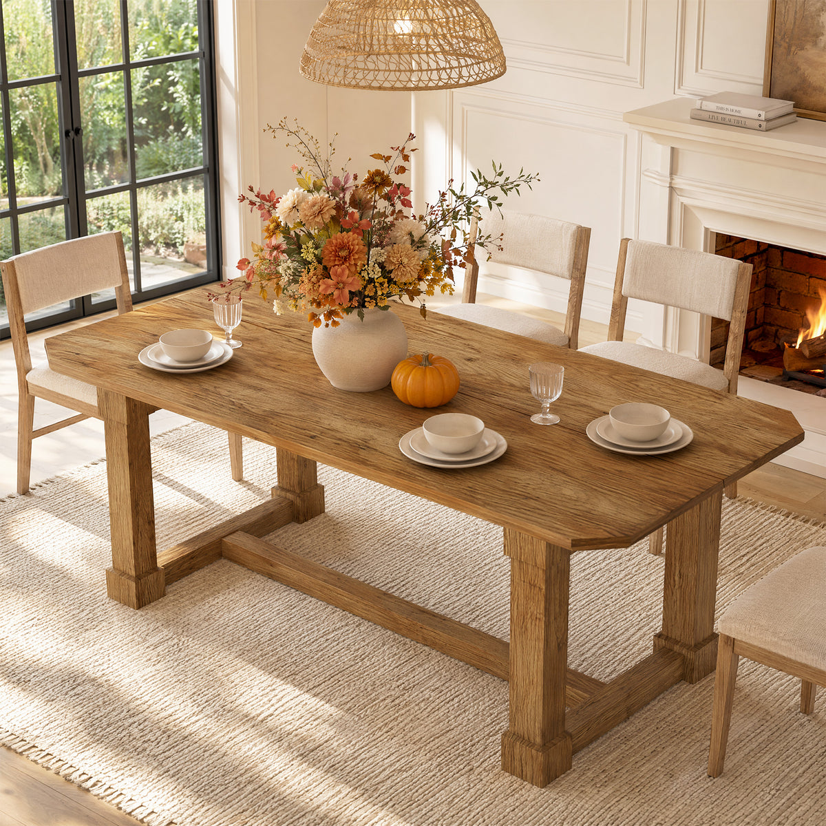 63" Solid Wood Dining Table for 4–6, Rectangular Kitchen Table with Heavy-Duty Legs