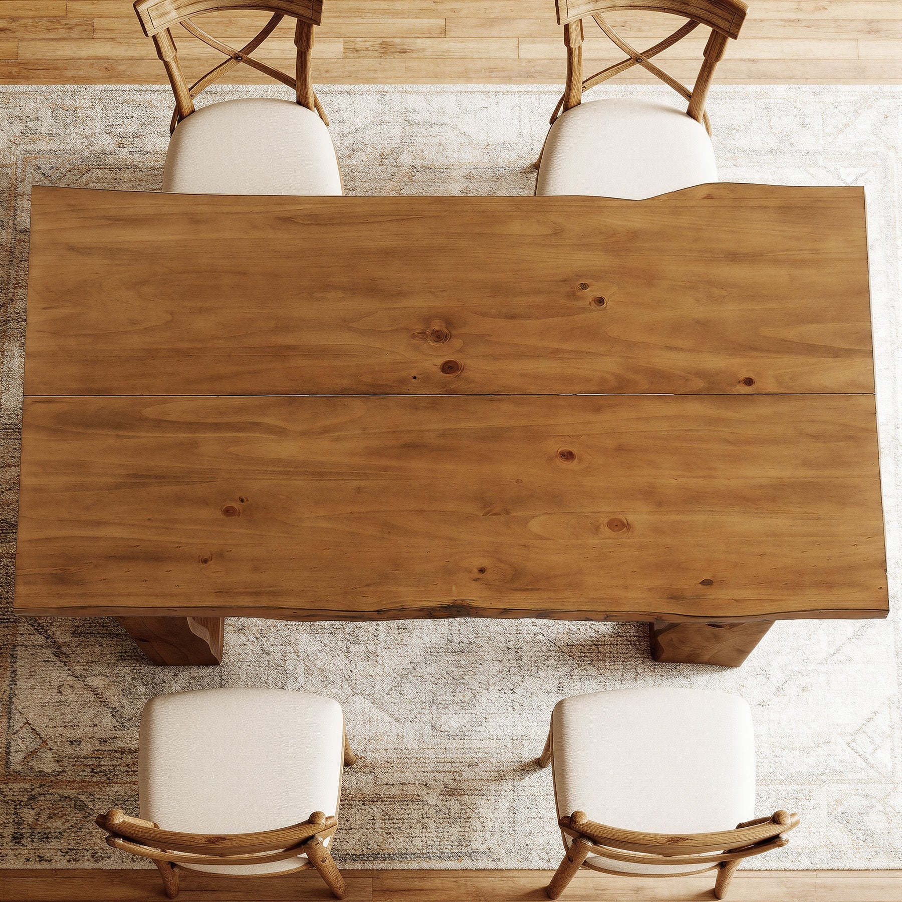 63" Solid Wood Dining Table for 6, Rectangular Kitchen Table with Sculptural Legs
