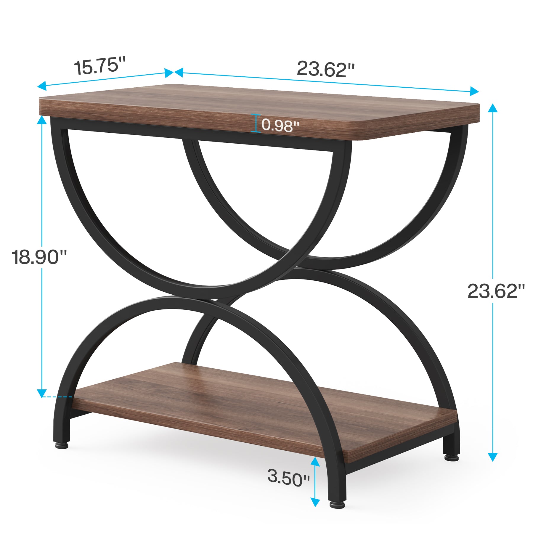 2-Tier End Table, Rectangular Side Table with Stylish Metal Frame