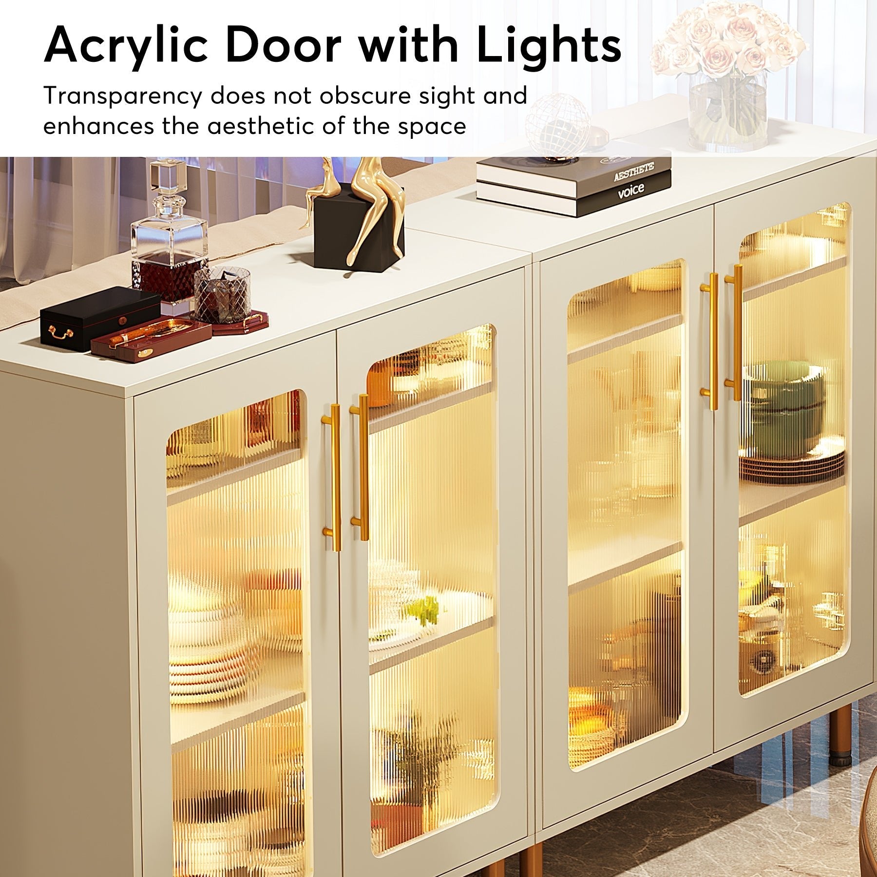 Modern Sideboard Buffet Storage Cabinet with LED Light & Acrylic Doors Tribesigns