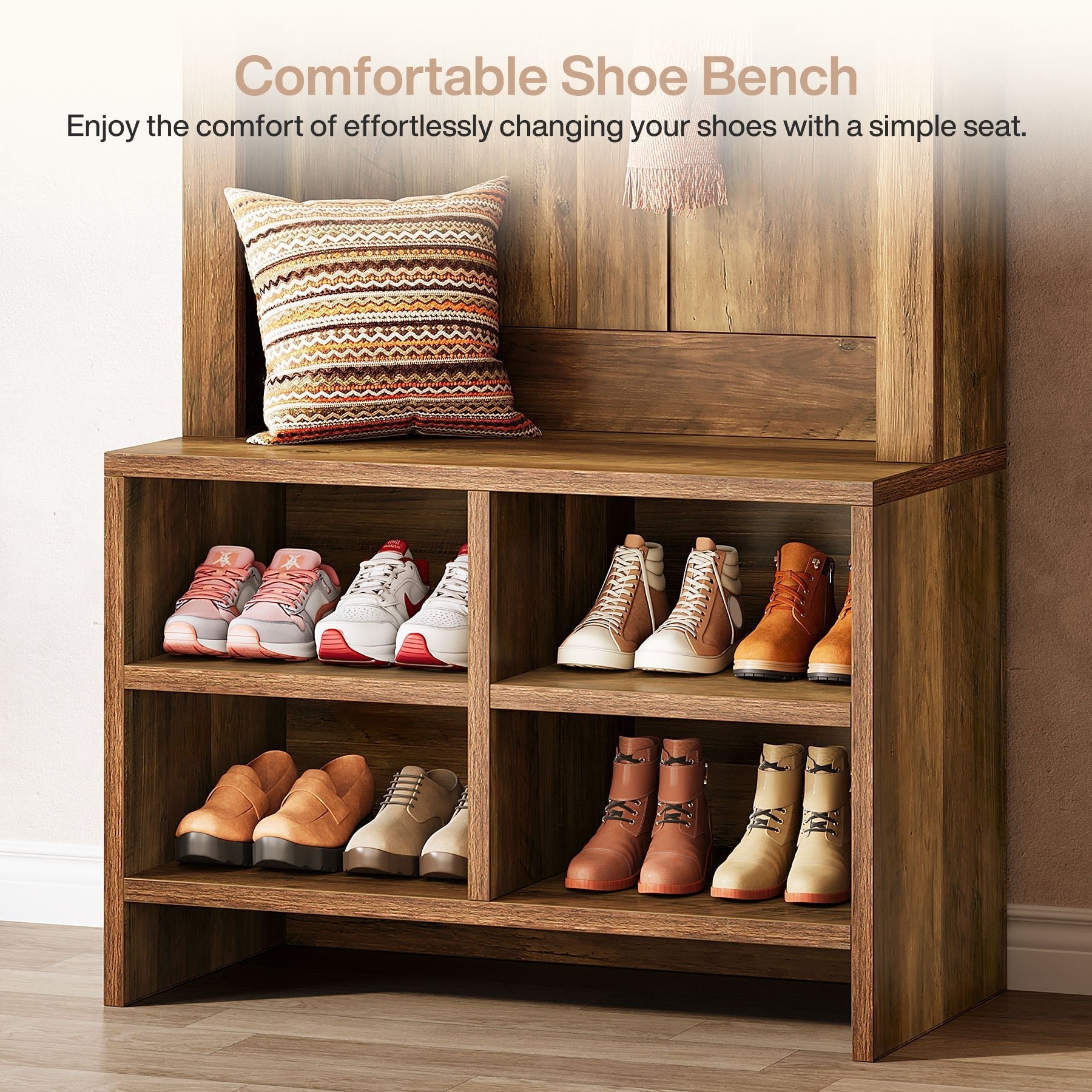 70.87“ Arched Hall Tree with Bench and Shoe Storage