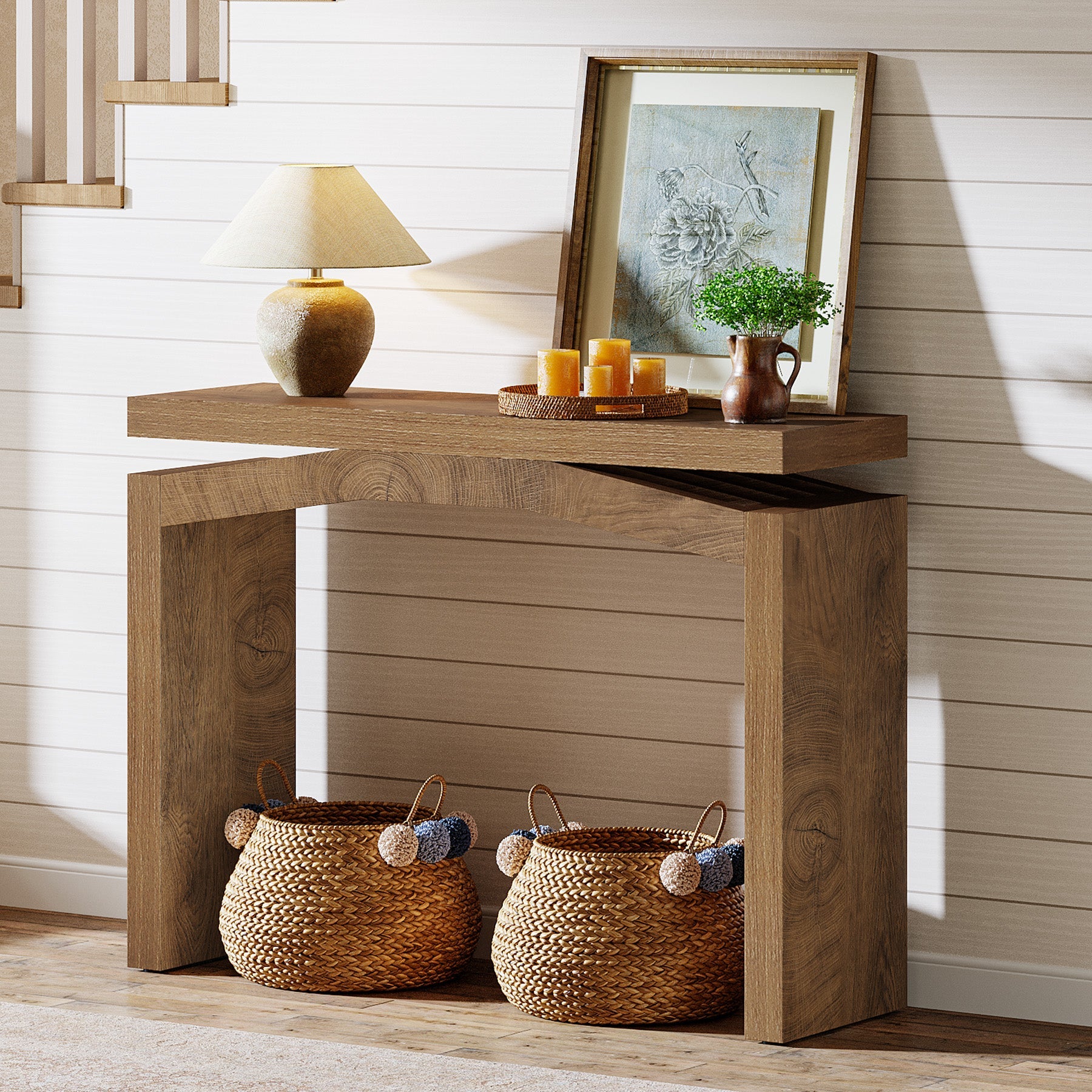 39.4" Farmhouse Console Table, Narrow Entryway Sofa Table with Hollow Design for Hallway