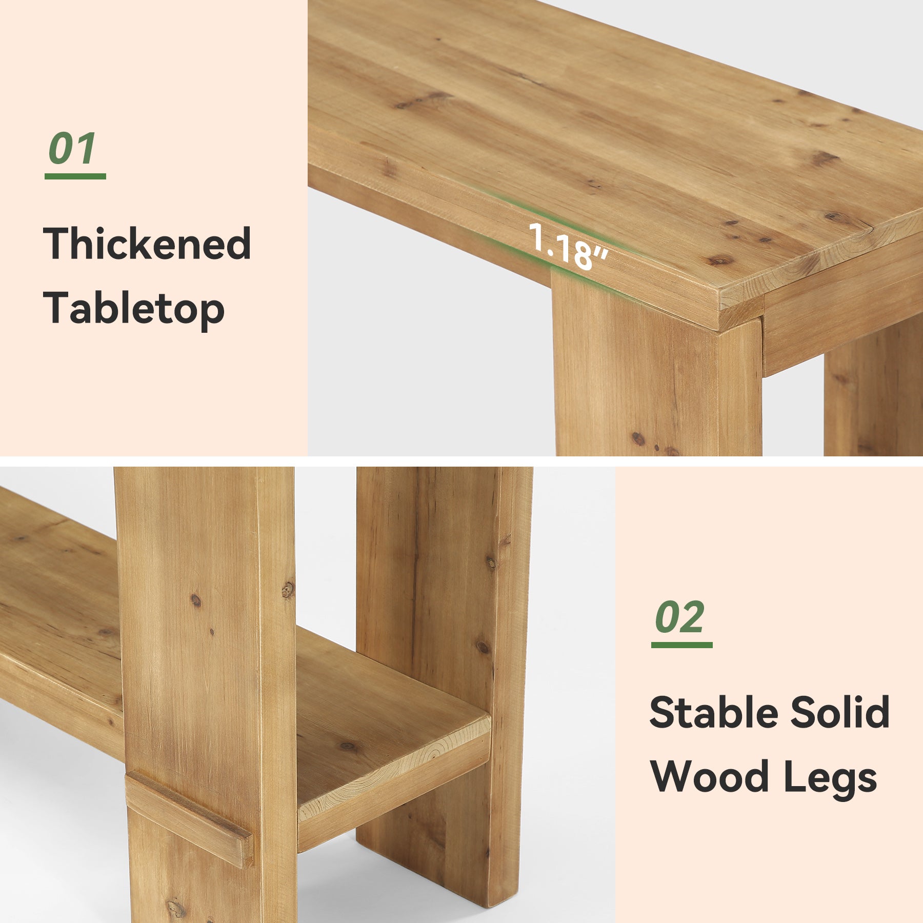 70.9" Solid Wood Console Table, 2-Tier Entryway Sofa Table for Hallway