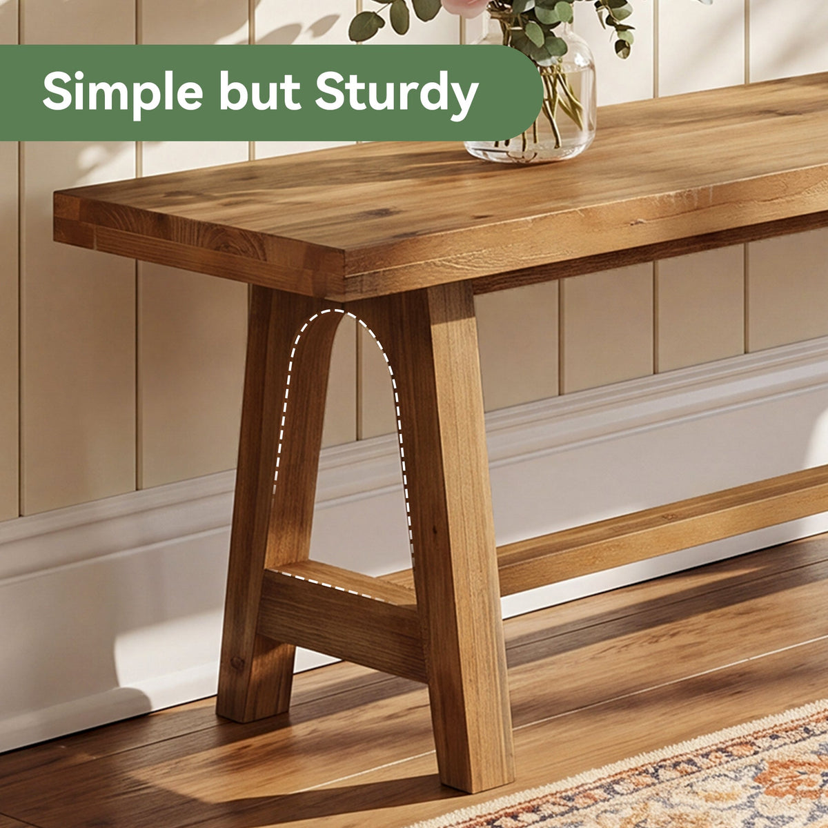 63" Solid Wood Entryway Bench,, Narrow Shoe Bench for Hallway, Mudroom