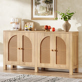 59" Sideboard Buffet, Rattan Credenza Storage Cabinet with 4 Doors 3