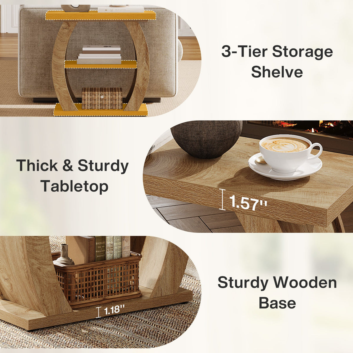 Narrow End Table, 2-Tier Farmhouse Side Table with Curved Frame