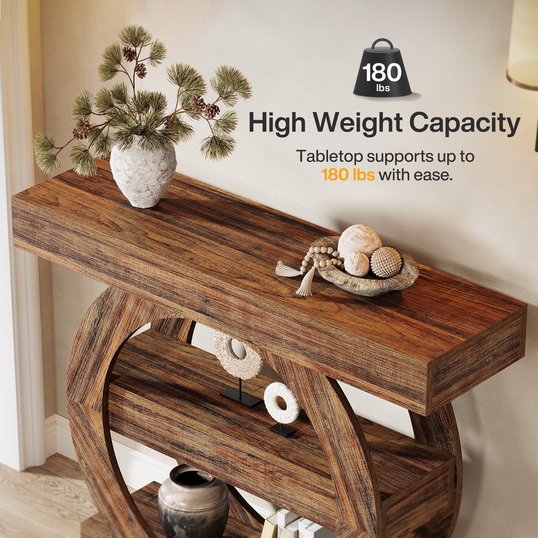 41.3" Console Table, 3-Tier Sofa Table Behind Couch with Circle Base
