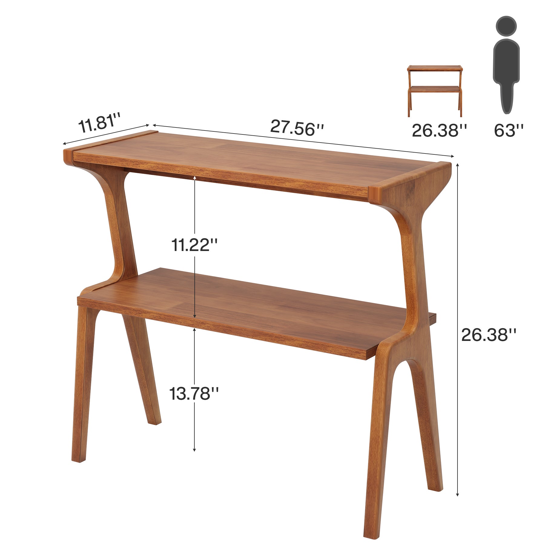 2-Tier End Table, Slim Sofa Side Table with Storage Shelf