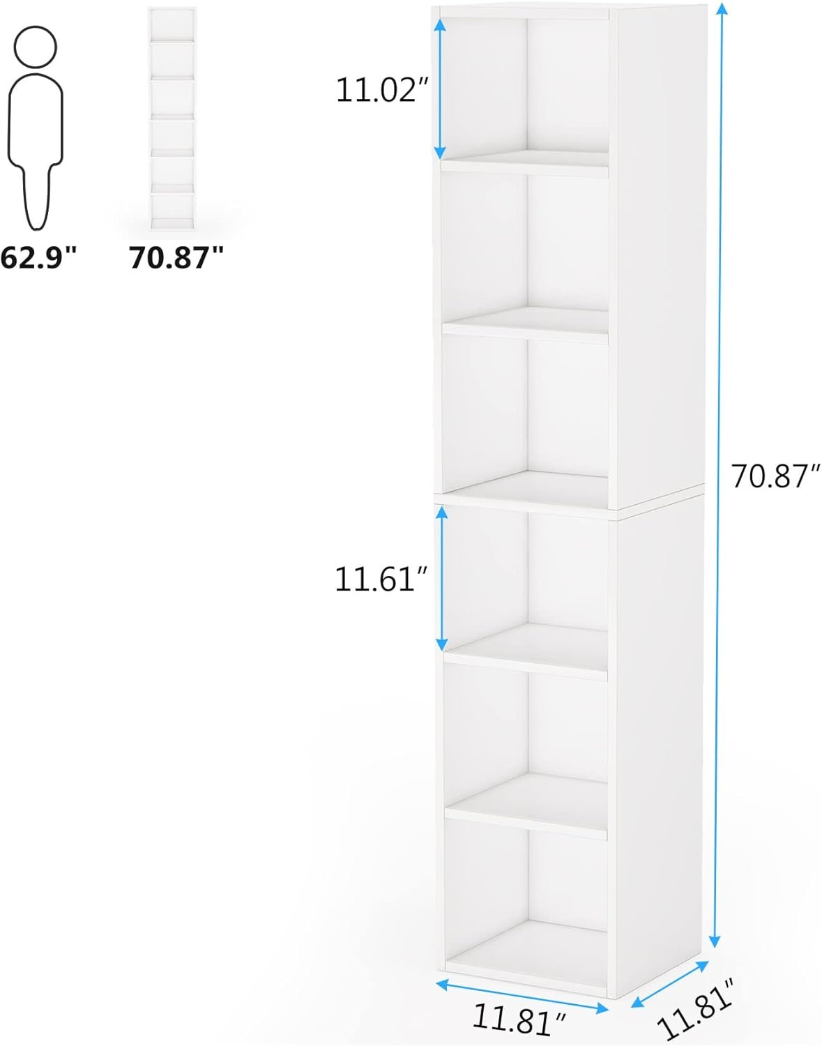70.9" Corner Bookcase, Modern 6-Tier Narrow Cube Display Shelves