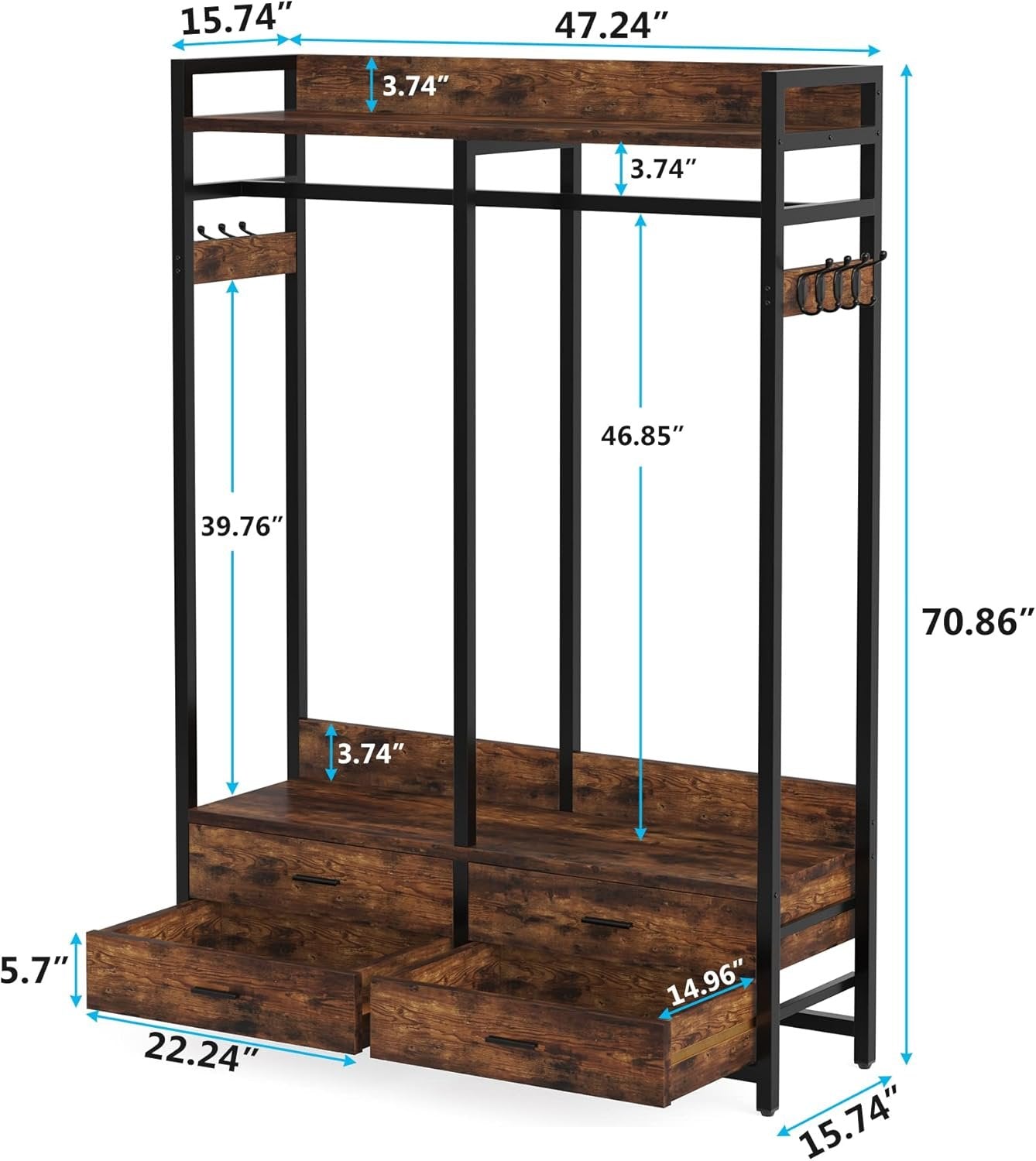 Freestanding Closet Organizer, Garment Rack with Drawers & Shelves
