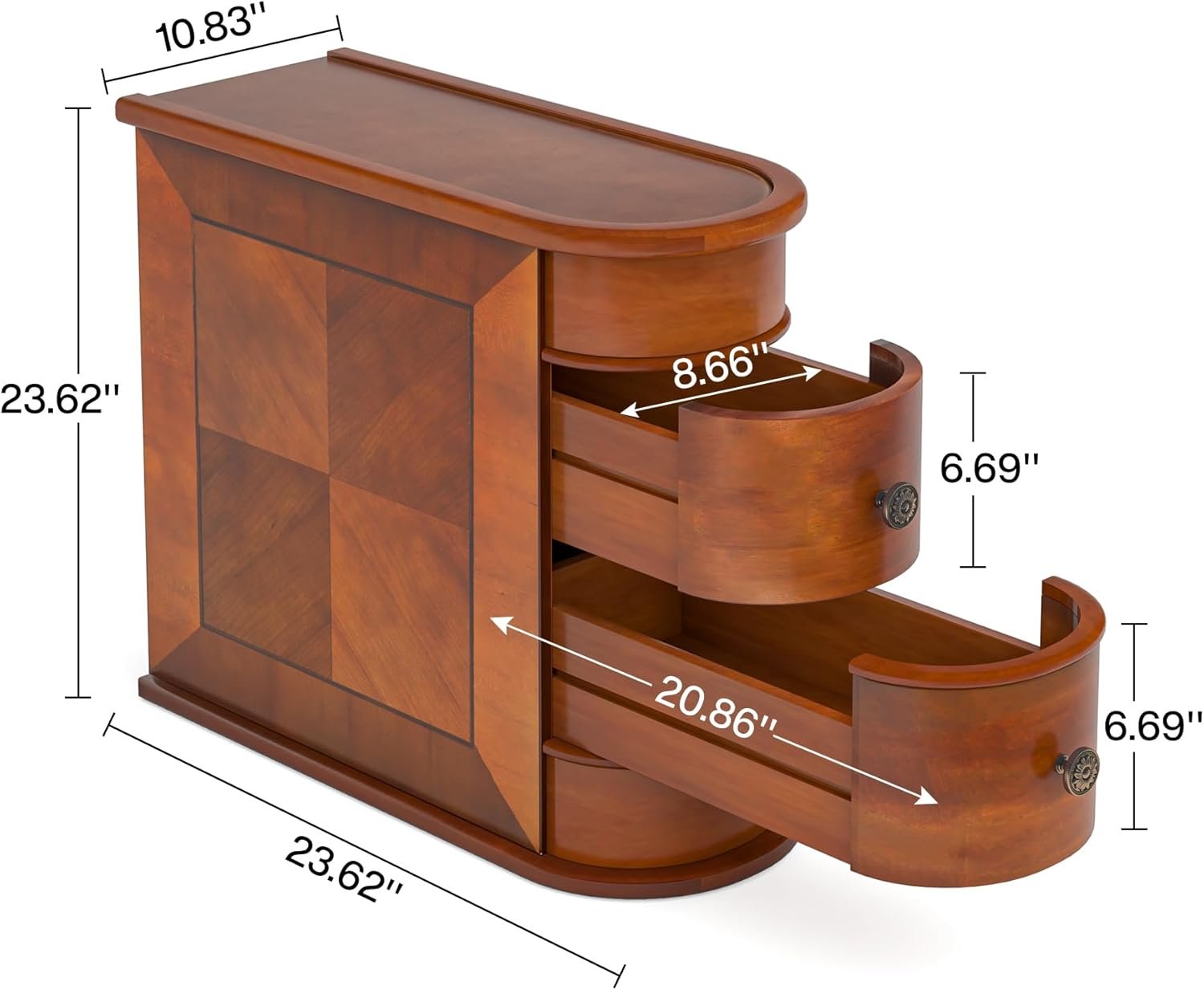 Wood End Table, Narrow Side Table Nightstand with 2 Drawers