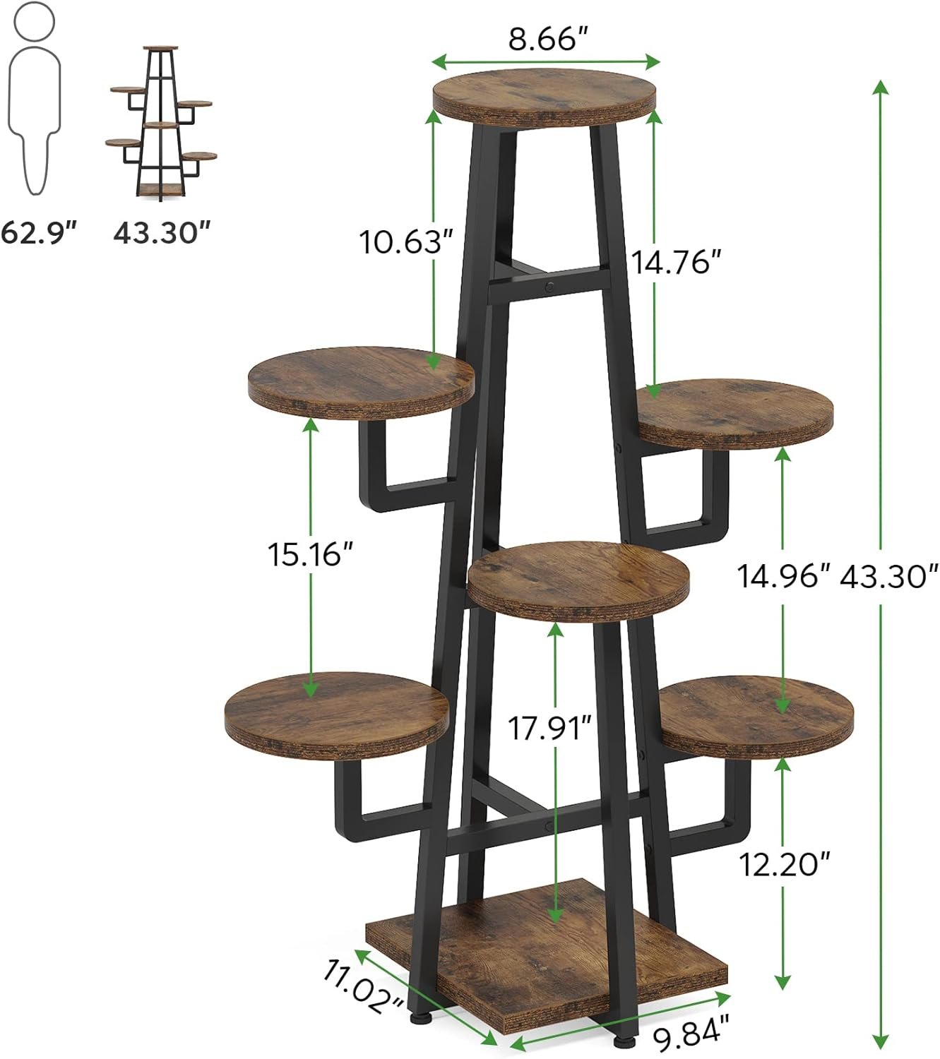 7-Tier Plant Stand, 43.3" Plant Pots Holder Rack Flower Stand