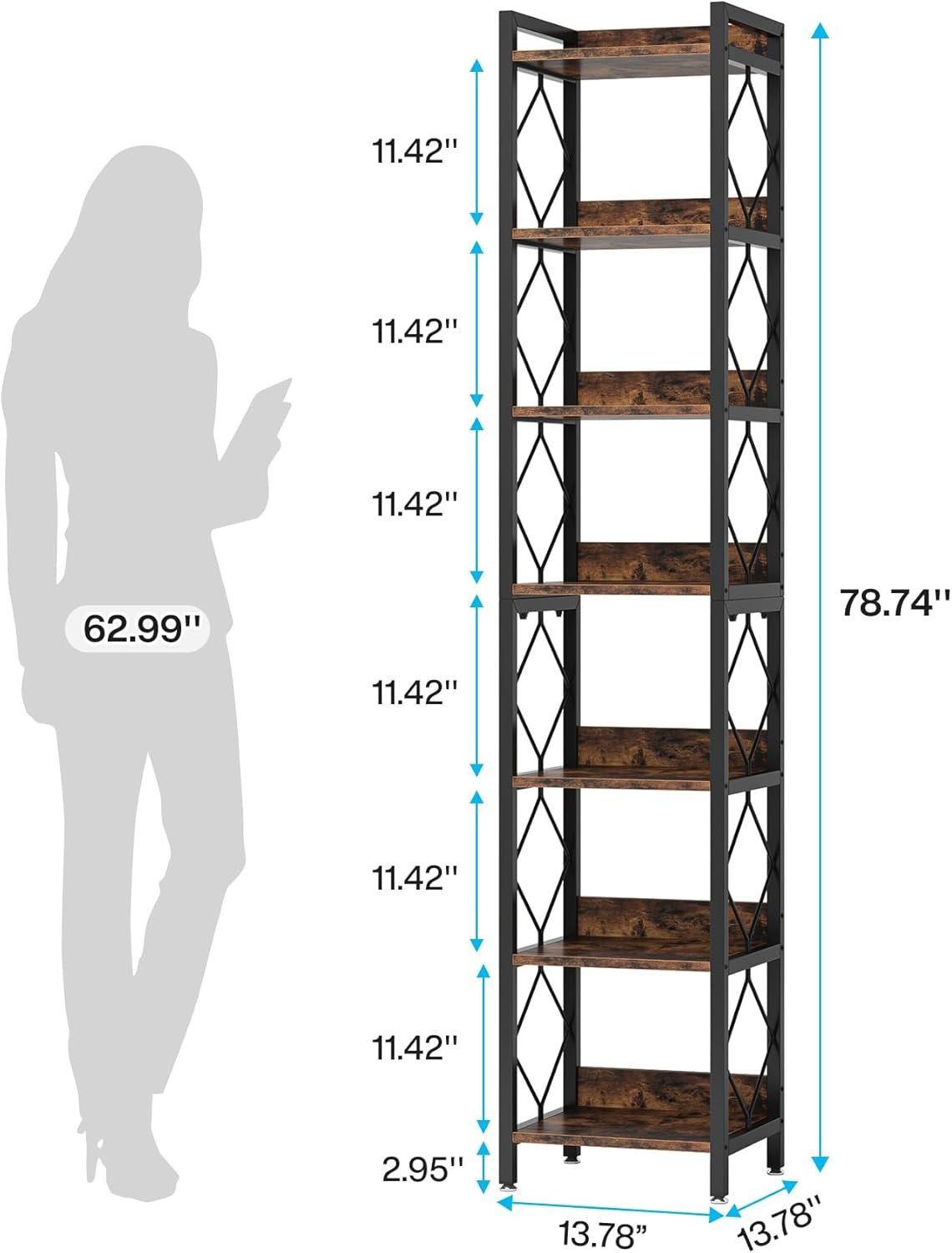 7-Tier Corner Shelf, 78.7" Narrow Bookshelf Corner Bookcase