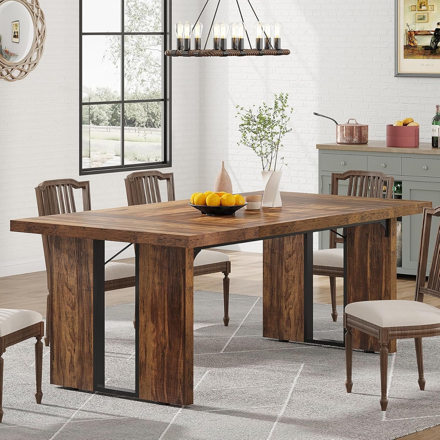 Rectangular Dining Table, 71" Farmhouse Breakfast Table for 6 to 8 People