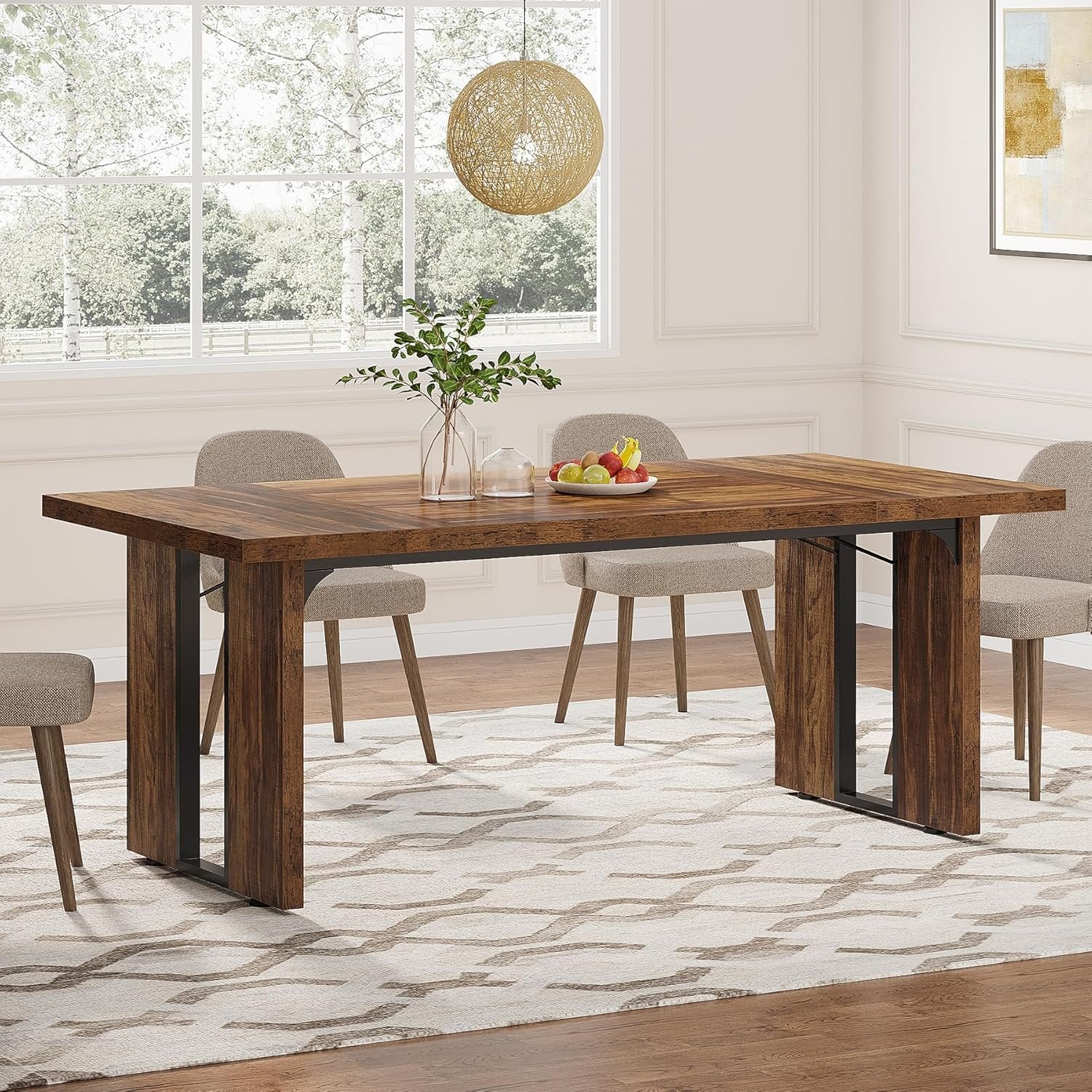 Rectangular Dining Table, 71" Farmhouse Breakfast Table for 6 to 8 People