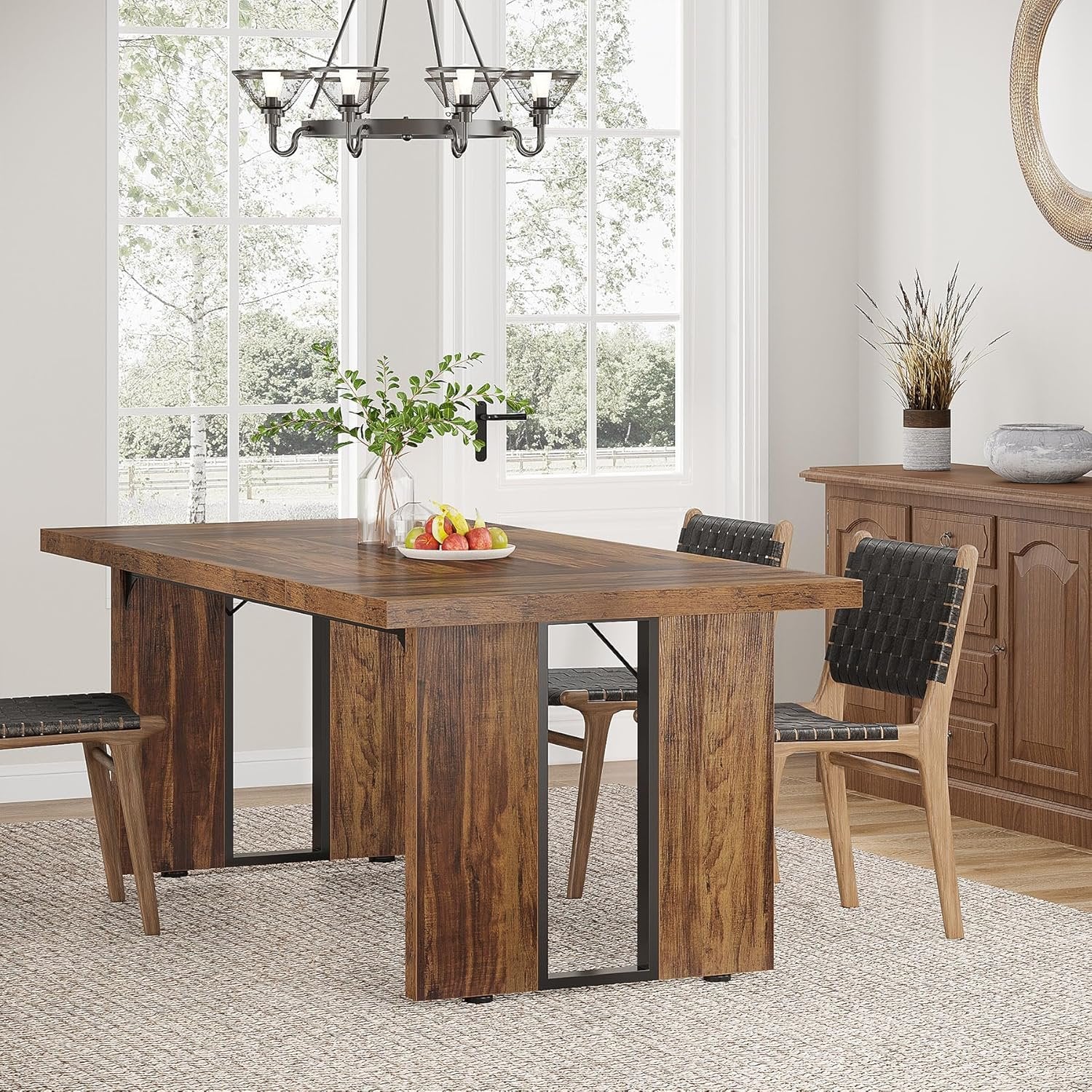 Rectangular Dining Table, 71" Farmhouse Breakfast Table for 6 to 8 People