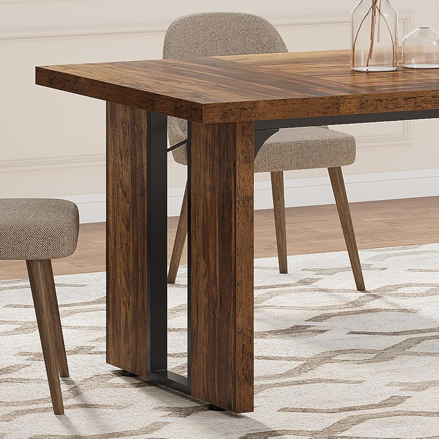 Rectangular Dining Table, 71" Farmhouse Breakfast Table for 6 to 8 People