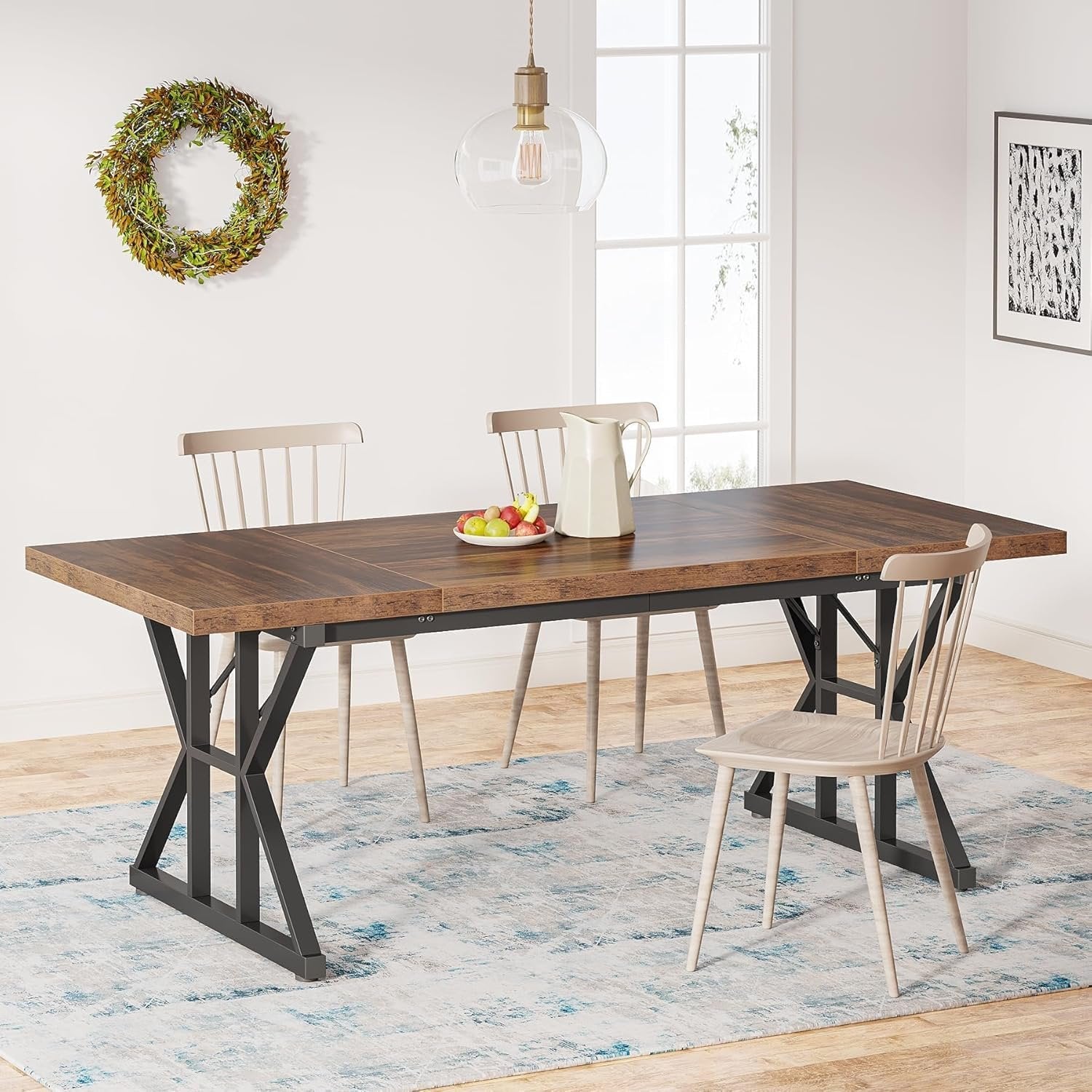 Wood Dining Table, Farmhouse 70.8" Kitchen Table for 6 People