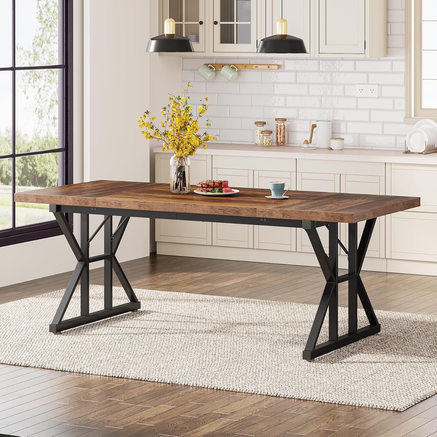 Wood Dining Table, Farmhouse 70.8" Kitchen Table for 6 People