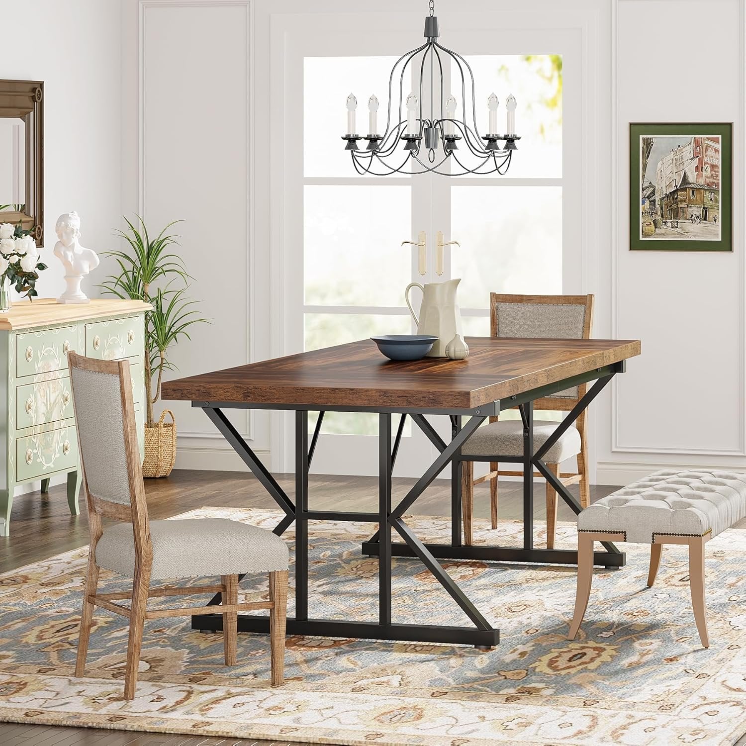 Wood Dining Table, Farmhouse 70.8" Kitchen Table for 6 People