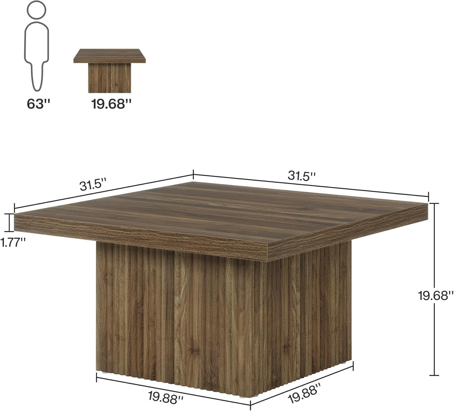 Square Coffee Table, 31.5-Inch Wood Center Table Cocktail Table