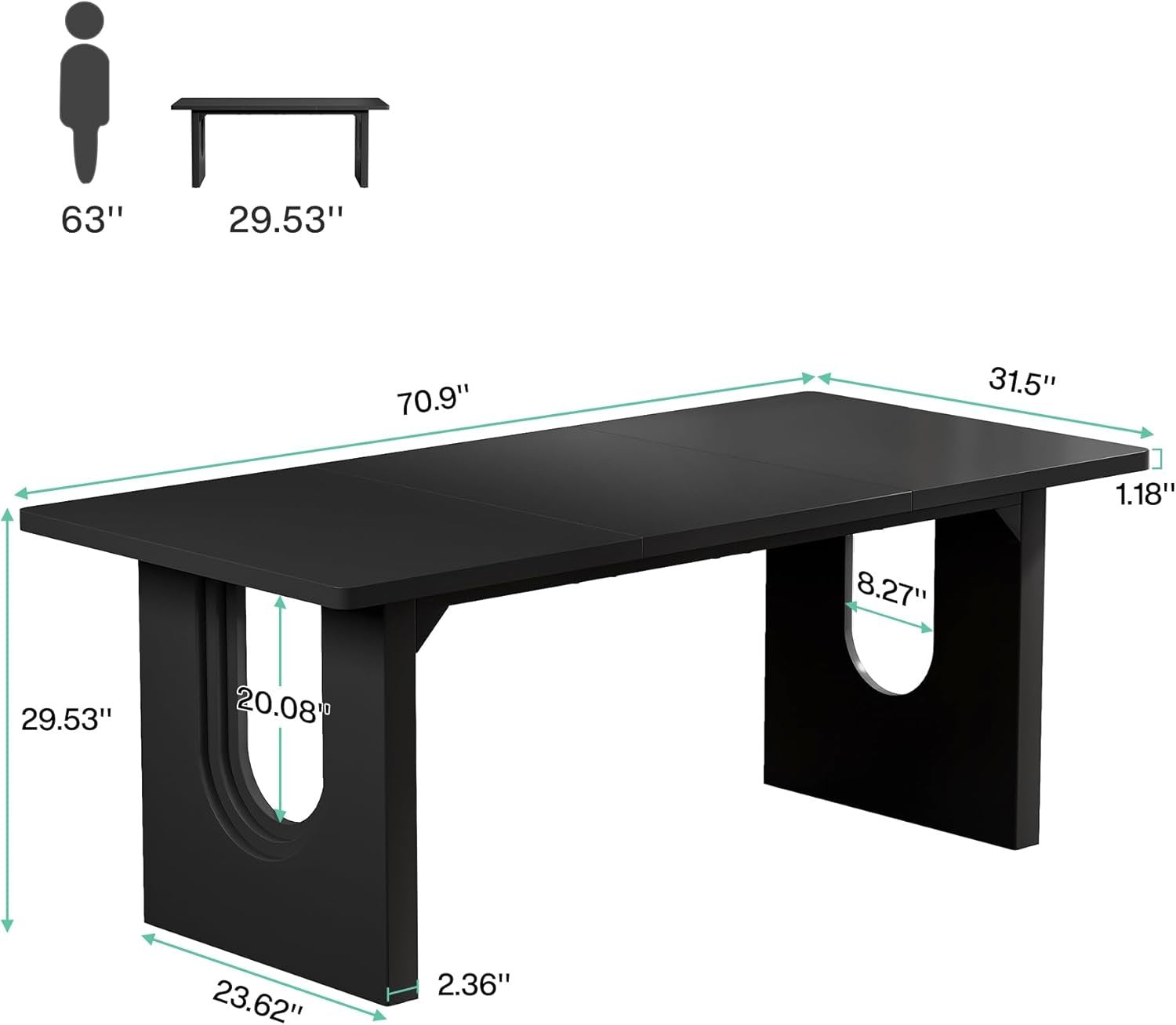 71" Executive Desk, Modern Computer Desk with Wood Double Pedestal Base