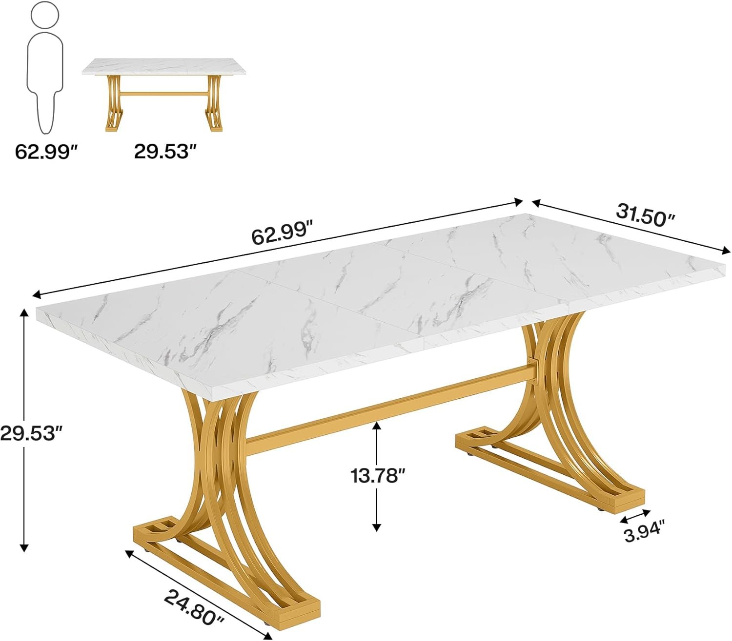 63" Modern Executive Computer Desk with Faux Marble Tabletop