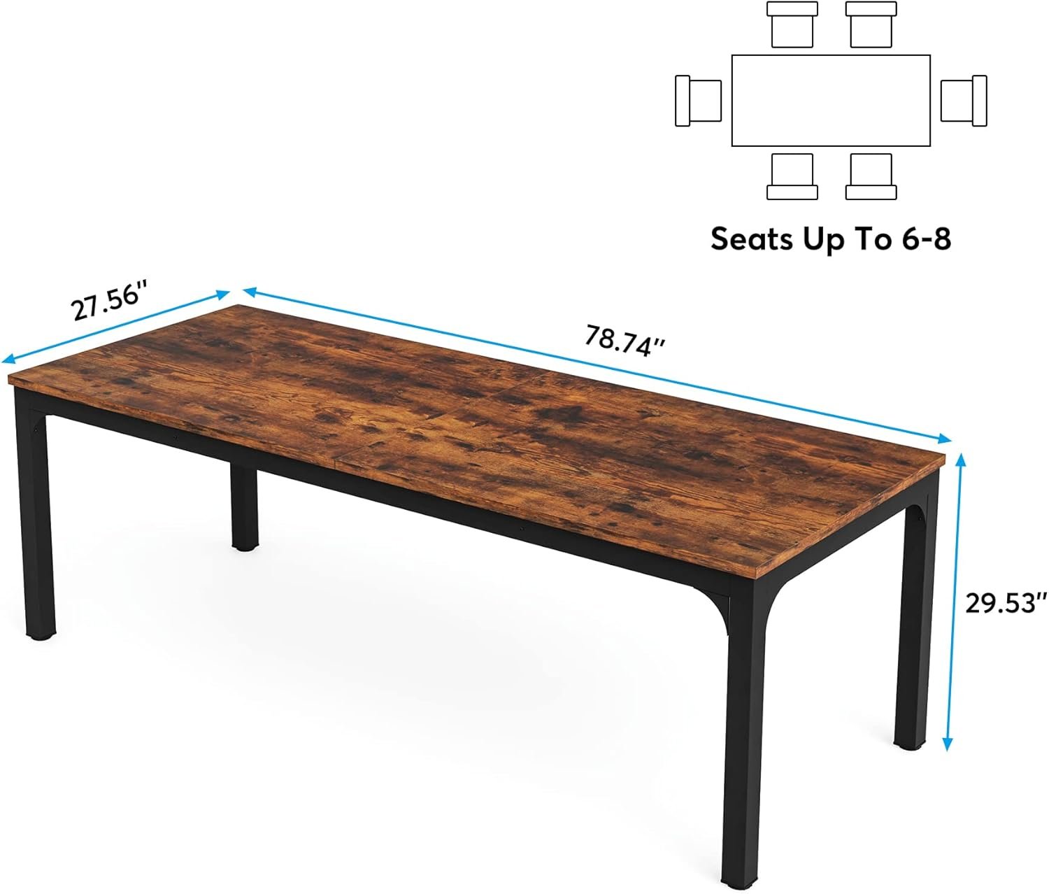 Rectangular Dining Table, 78 inch Long Kitchen Table for 6-8 People