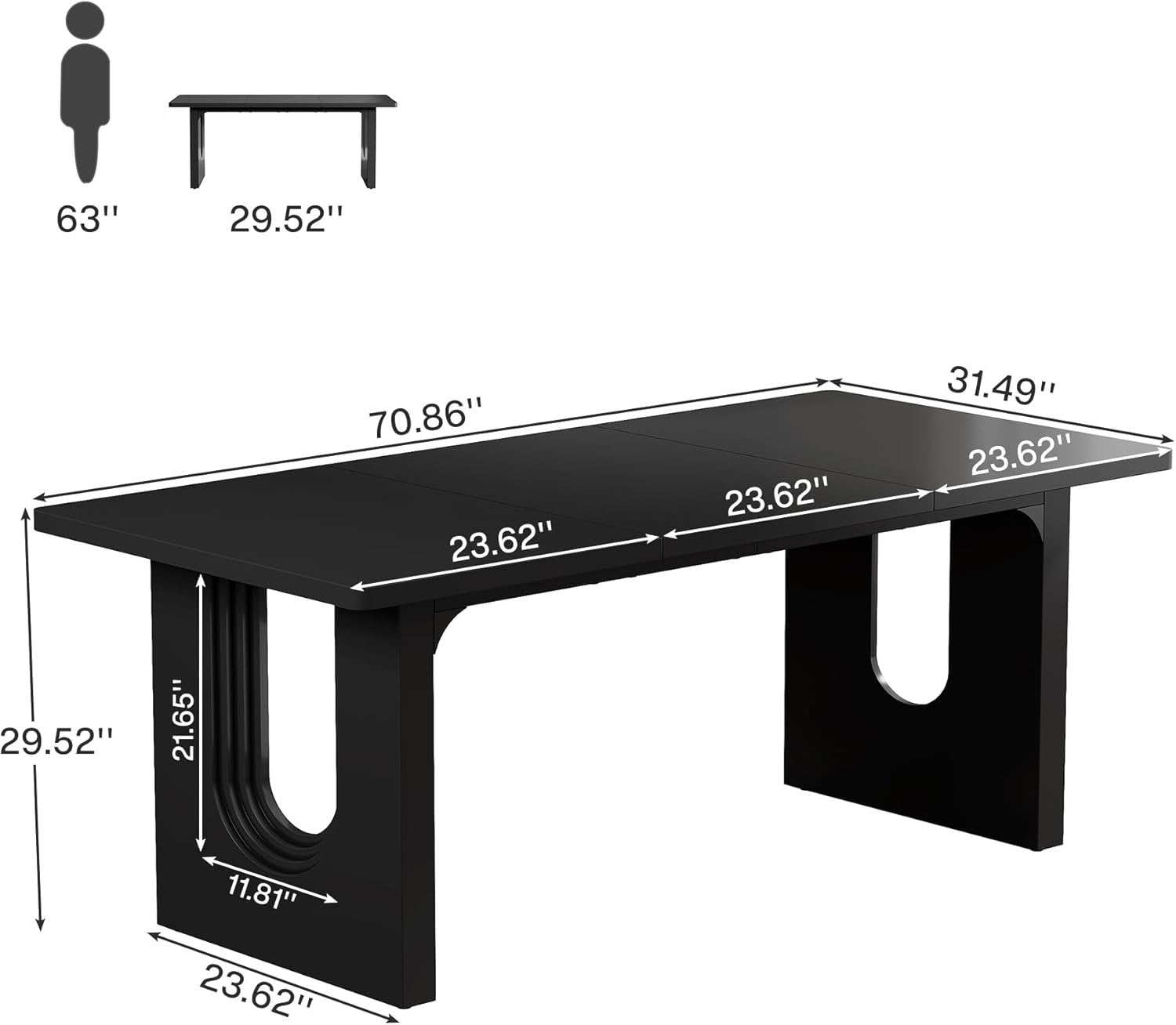 71" Dining Table for 6 to 8 People, Modern Wood Kitchen Dinner Table