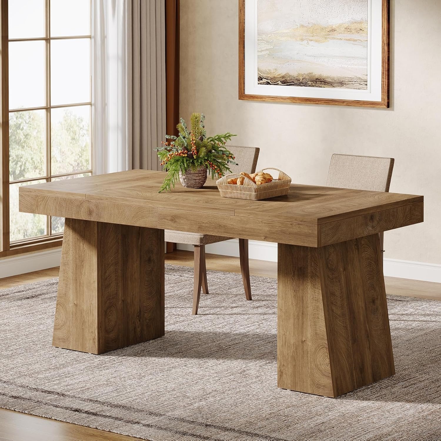 55" Dining Table for 4-6, Rectangular Kitchen Table with Sturdy Legs