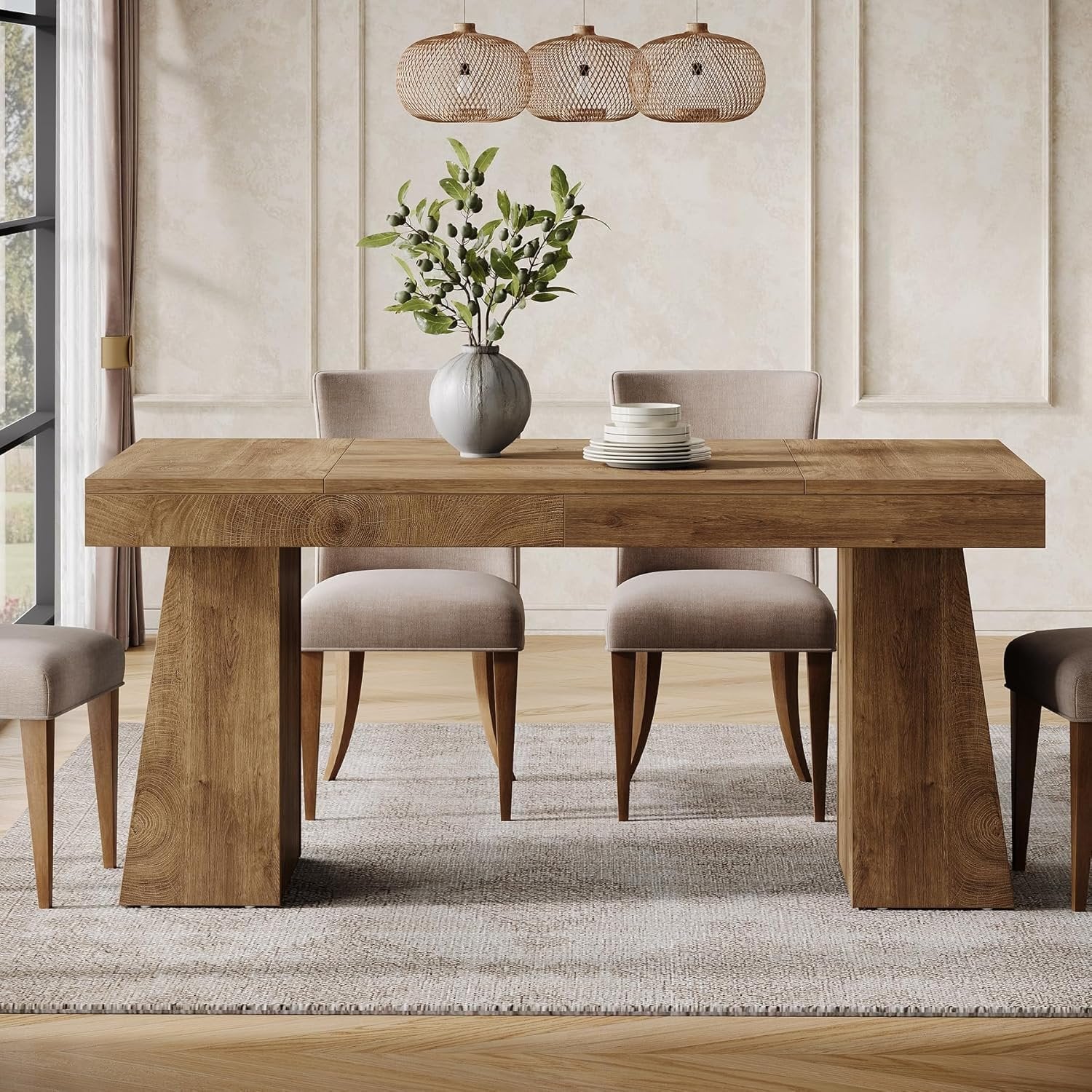 55" Dining Table for 4-6, Rectangular Kitchen Table with Sturdy Legs