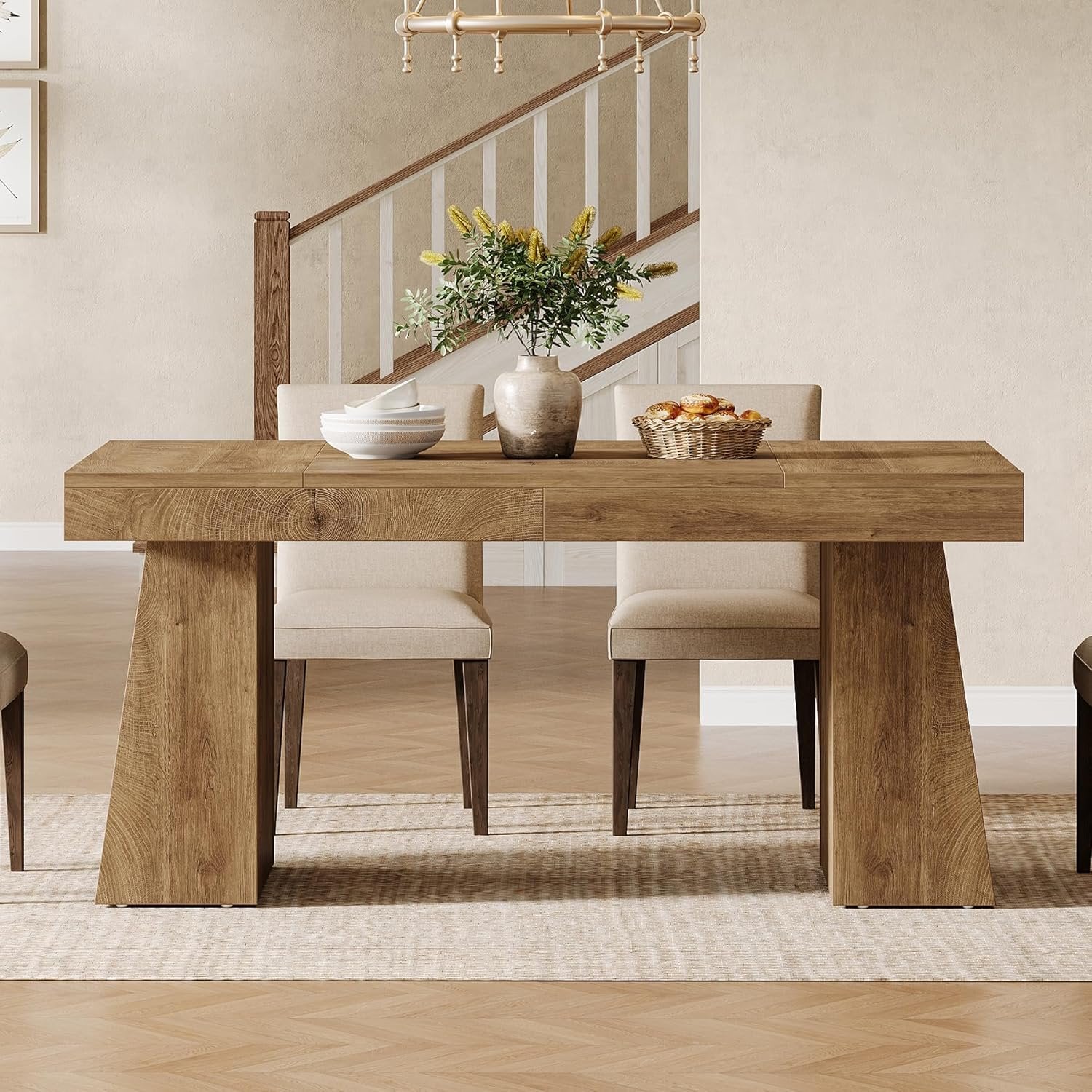 55" Dining Table for 4-6, Rectangular Kitchen Table with Sturdy Legs