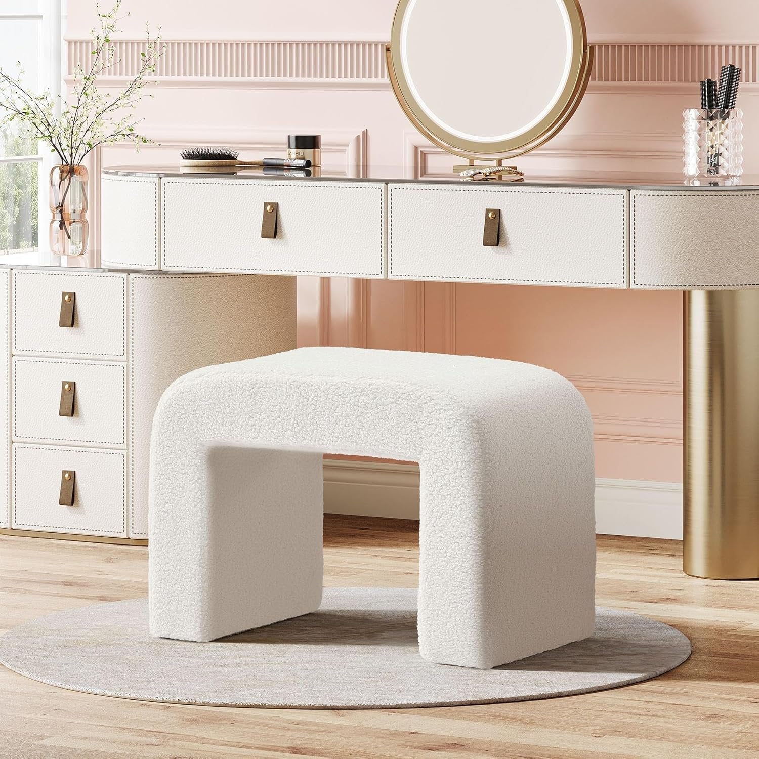 Modern Vanity Stool, Upholstered Ottoman Sofa Footrest for Entryway, Bedroom