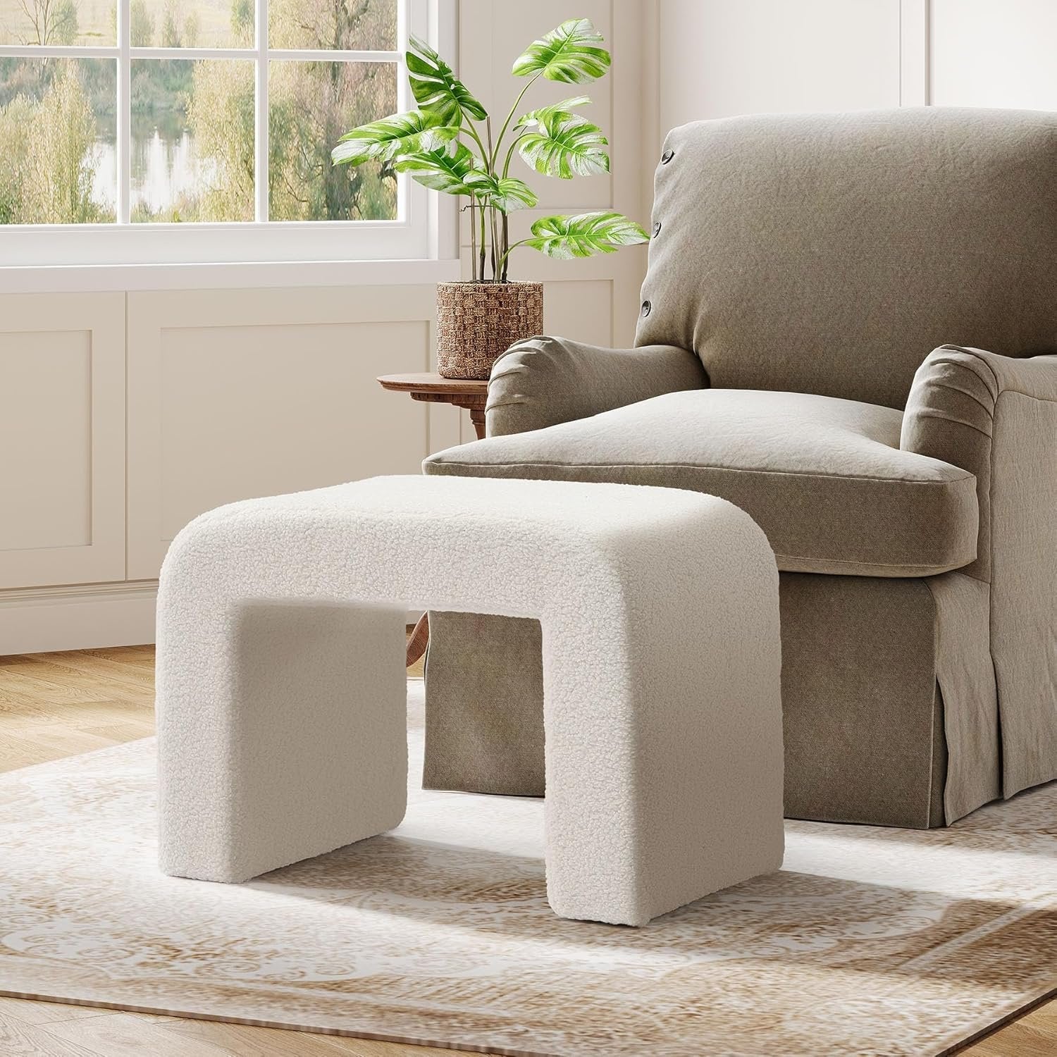 Modern Vanity Stool, Upholstered Ottoman Sofa Footrest for Entryway, Bedroom