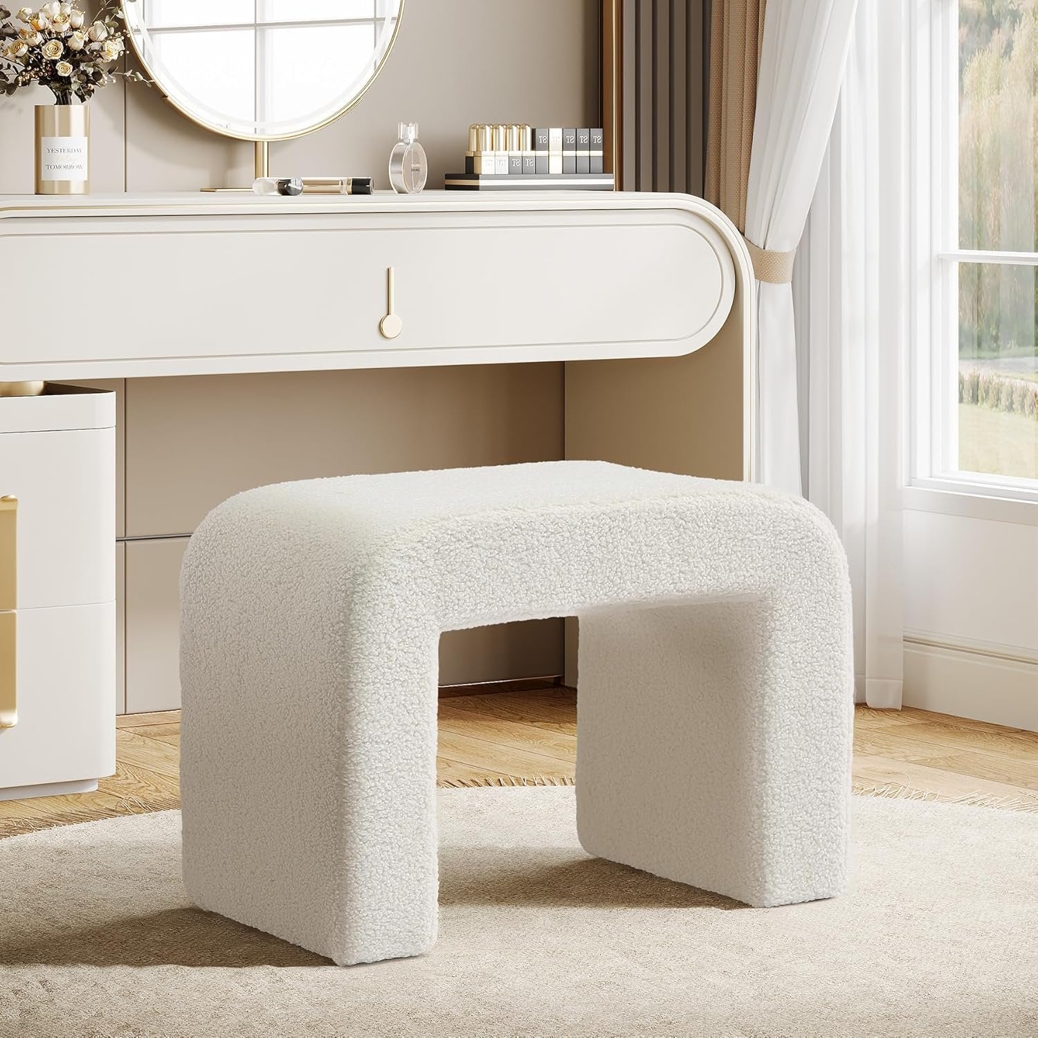 Modern Vanity Stool, Upholstered Ottoman Sofa Footrest for Entryway, Bedroom