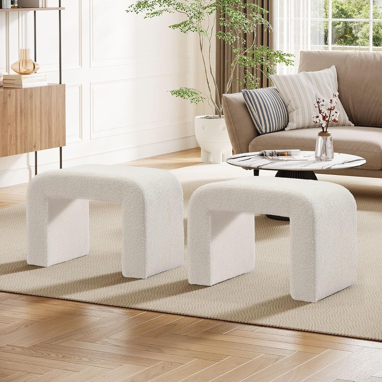 Modern Vanity Stool, Upholstered Ottoman Sofa Footrest for Entryway, Bedroom
