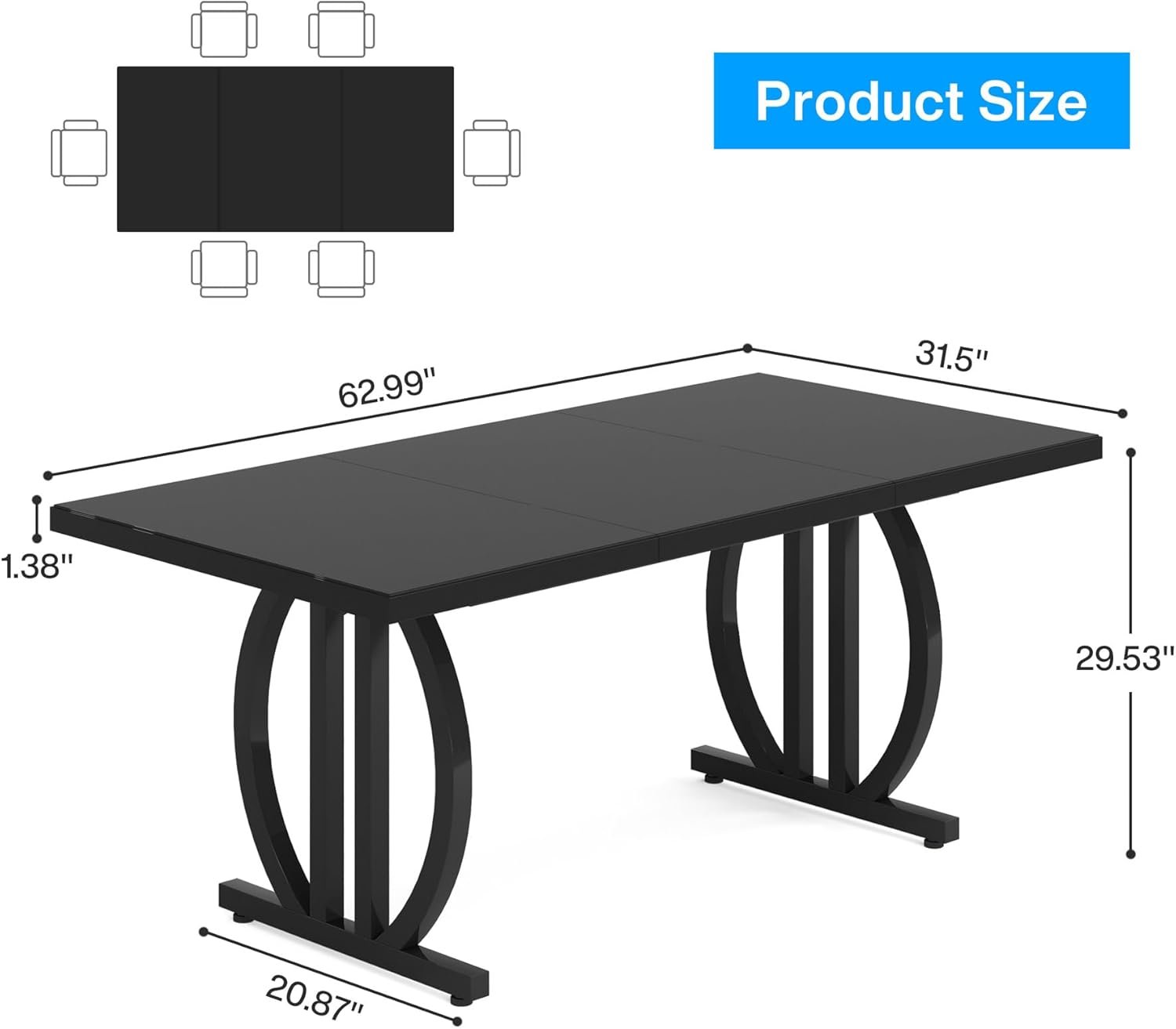 63" Dining Table for 4-6 People, Modern Kitchen Dinner Table with Metal Frame