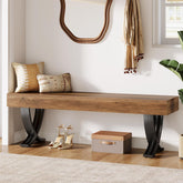 55" Entryway Shoe Bench, Industrial End of Bed Stool with Metal X-Shaped Legs 3
