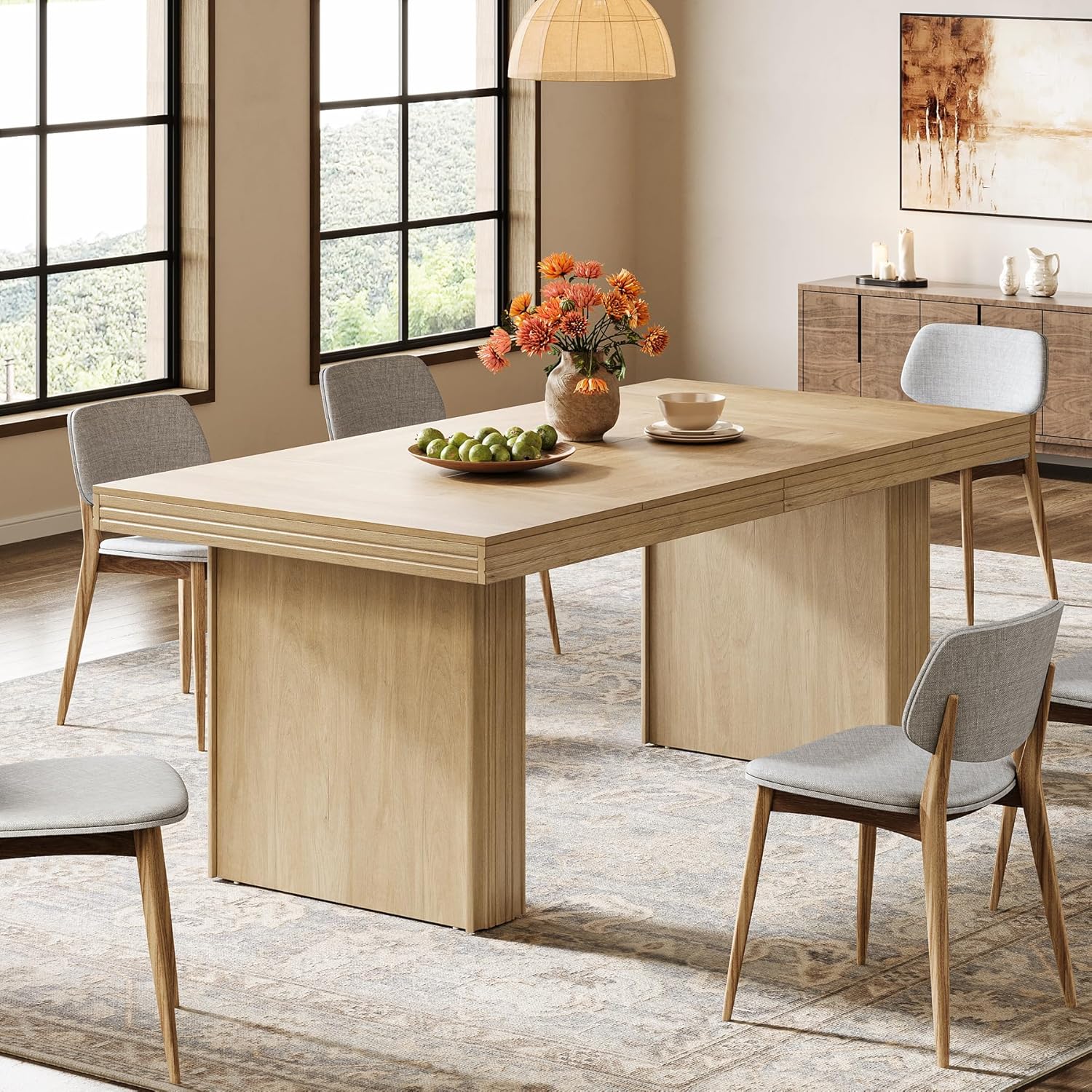 63" Dining Table for 6, Modern Kitchen Table with Fluted Line