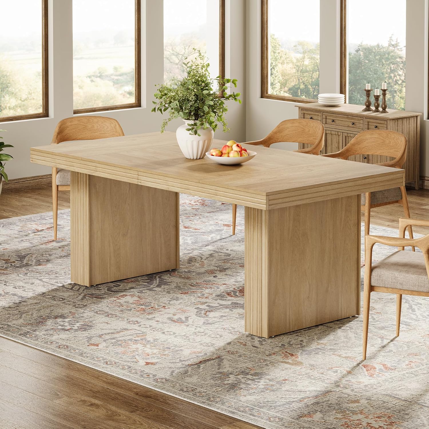 63" Dining Table for 6, Modern Kitchen Table with Fluted Line