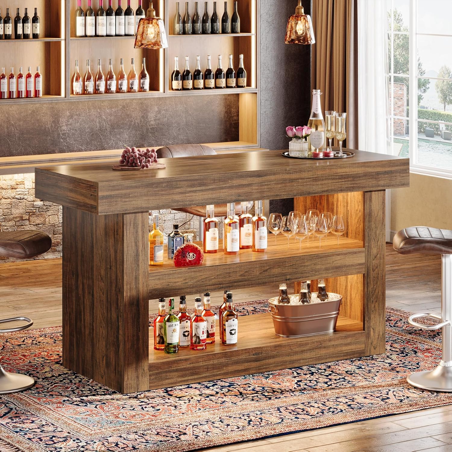 55" Kitchen Island, Farmhouse 3 - Tier Island Table with Large Countertop Tribesigns