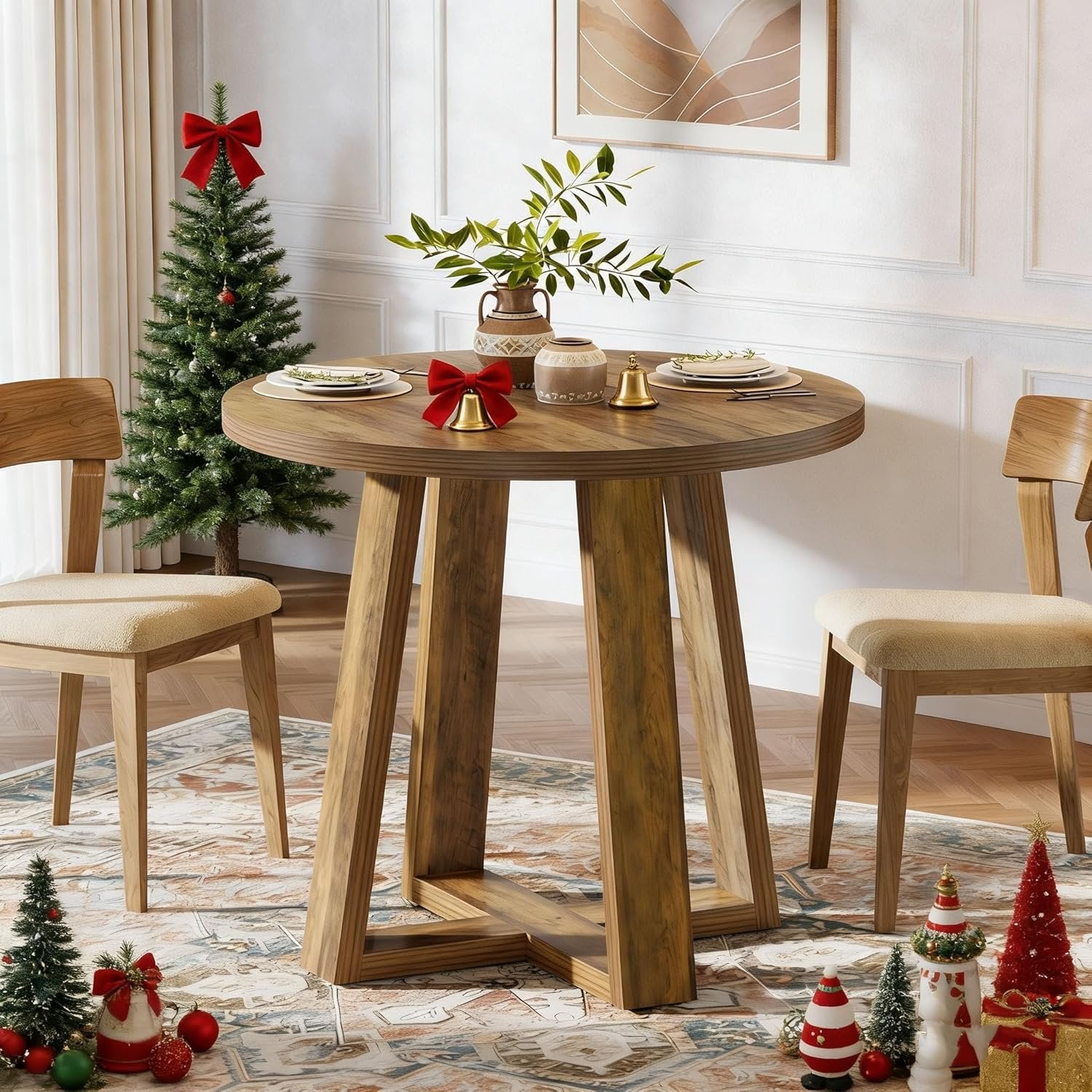 31.5" Round Dining Table, Small Farmhouse Kitchen Table for 2-4 People