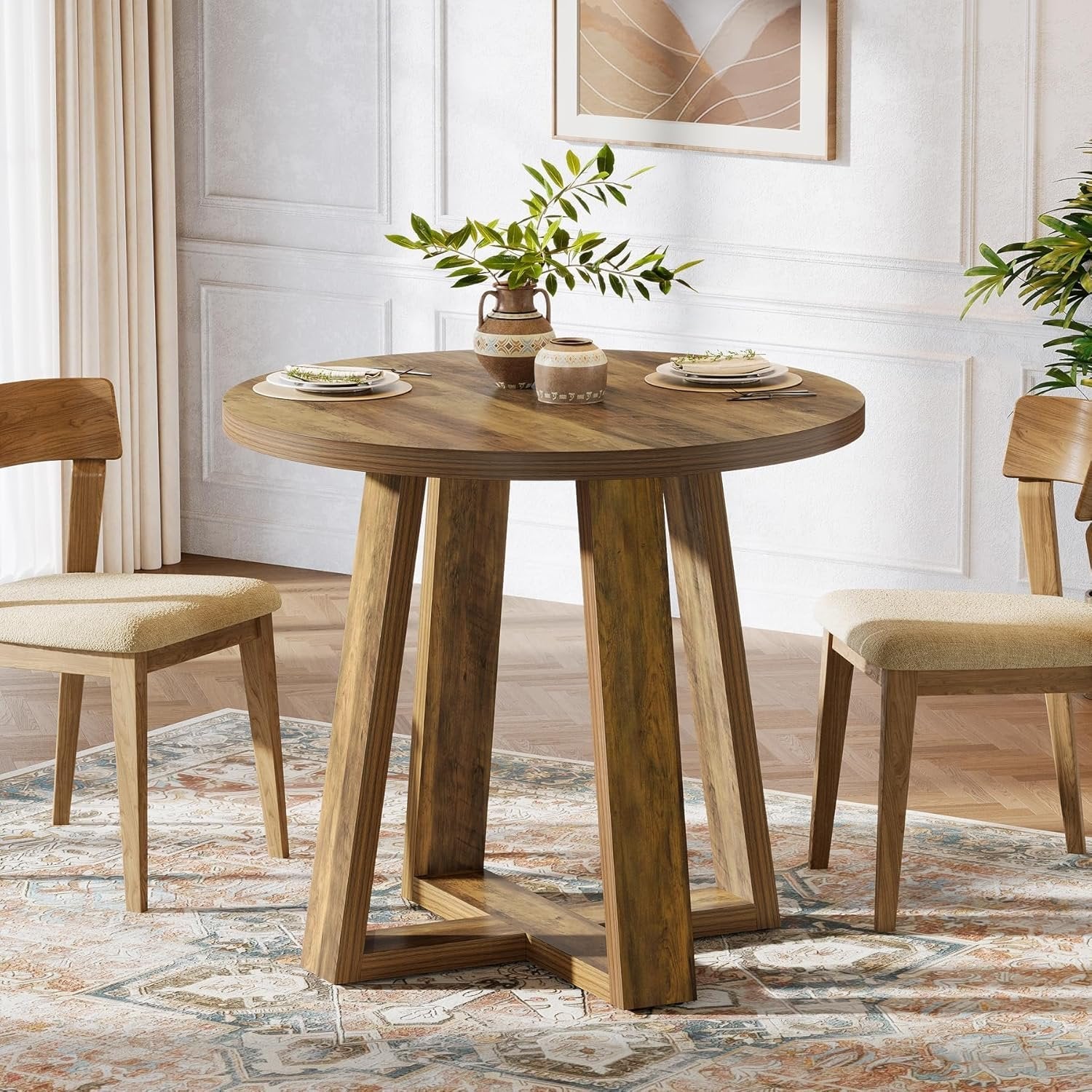 31.5" Round Dining Table, Small Farmhouse Kitchen Table for 2-4 People