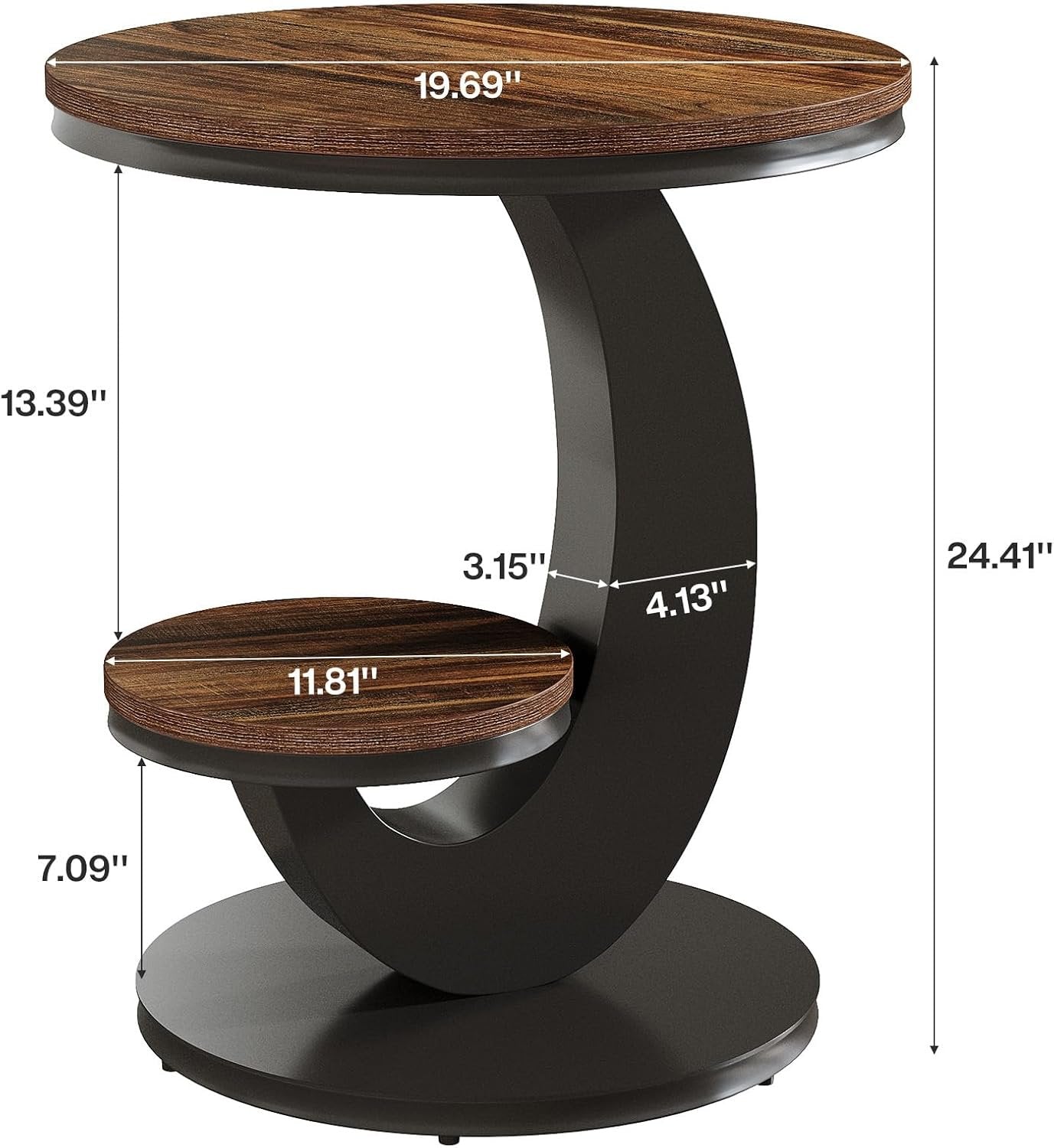 Round End Table, 2-Tier Side Table with Metal Arc-Shaped Frame